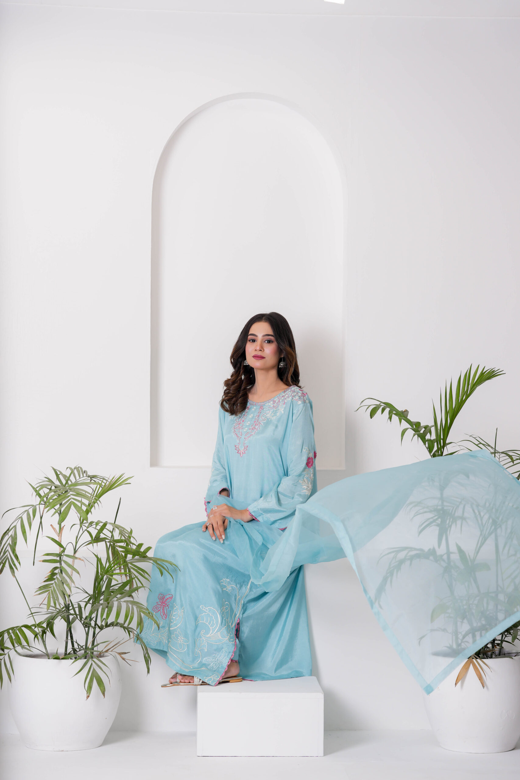 Sky Blue Embroidered Lawn Dress for Women – Elegant Pakistani Designer Wear | Sadia Seema