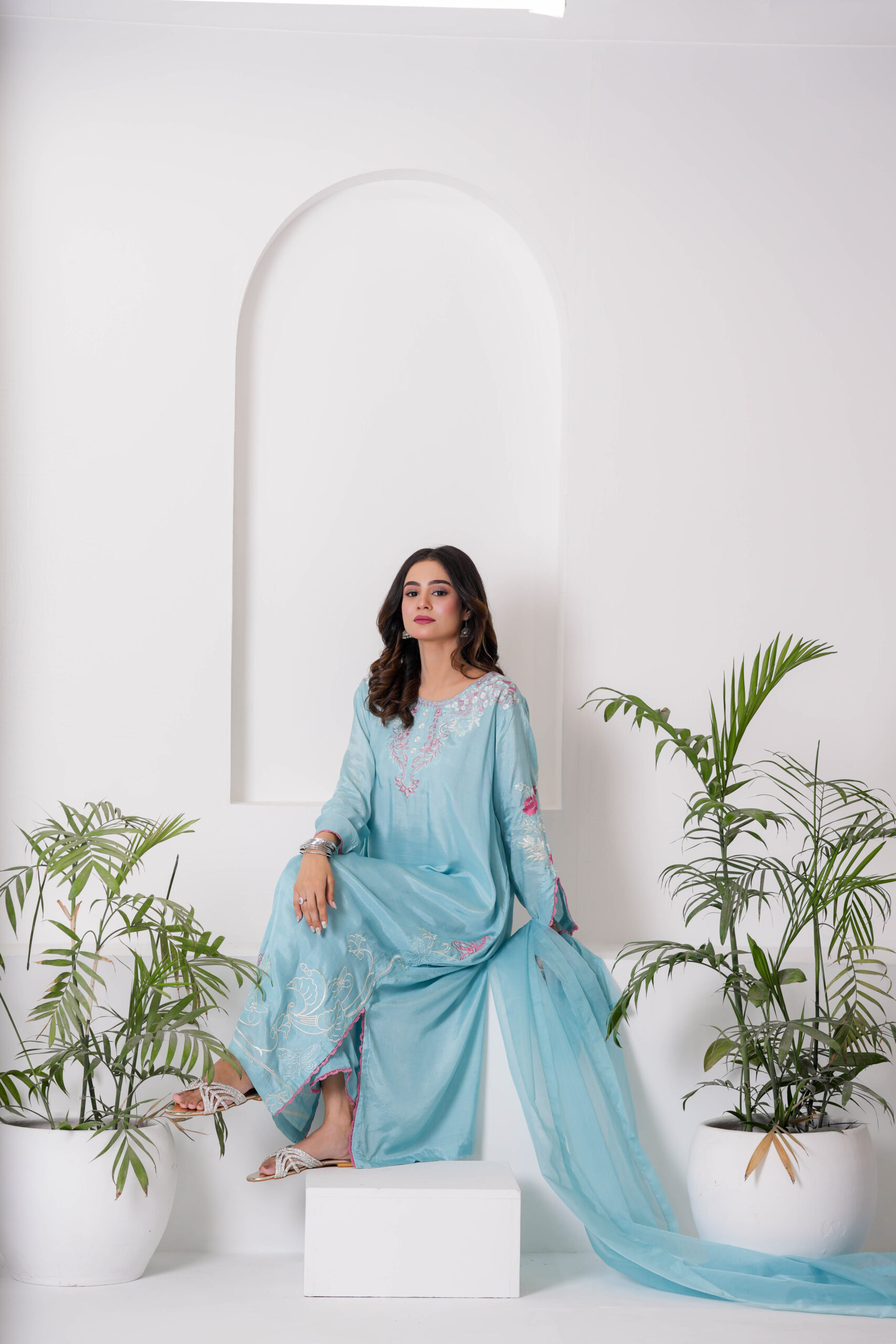 Sky Blue Embroidered Lawn Dress for Women – Elegant Pakistani Designer Wear | Sadia Seema - Image 17