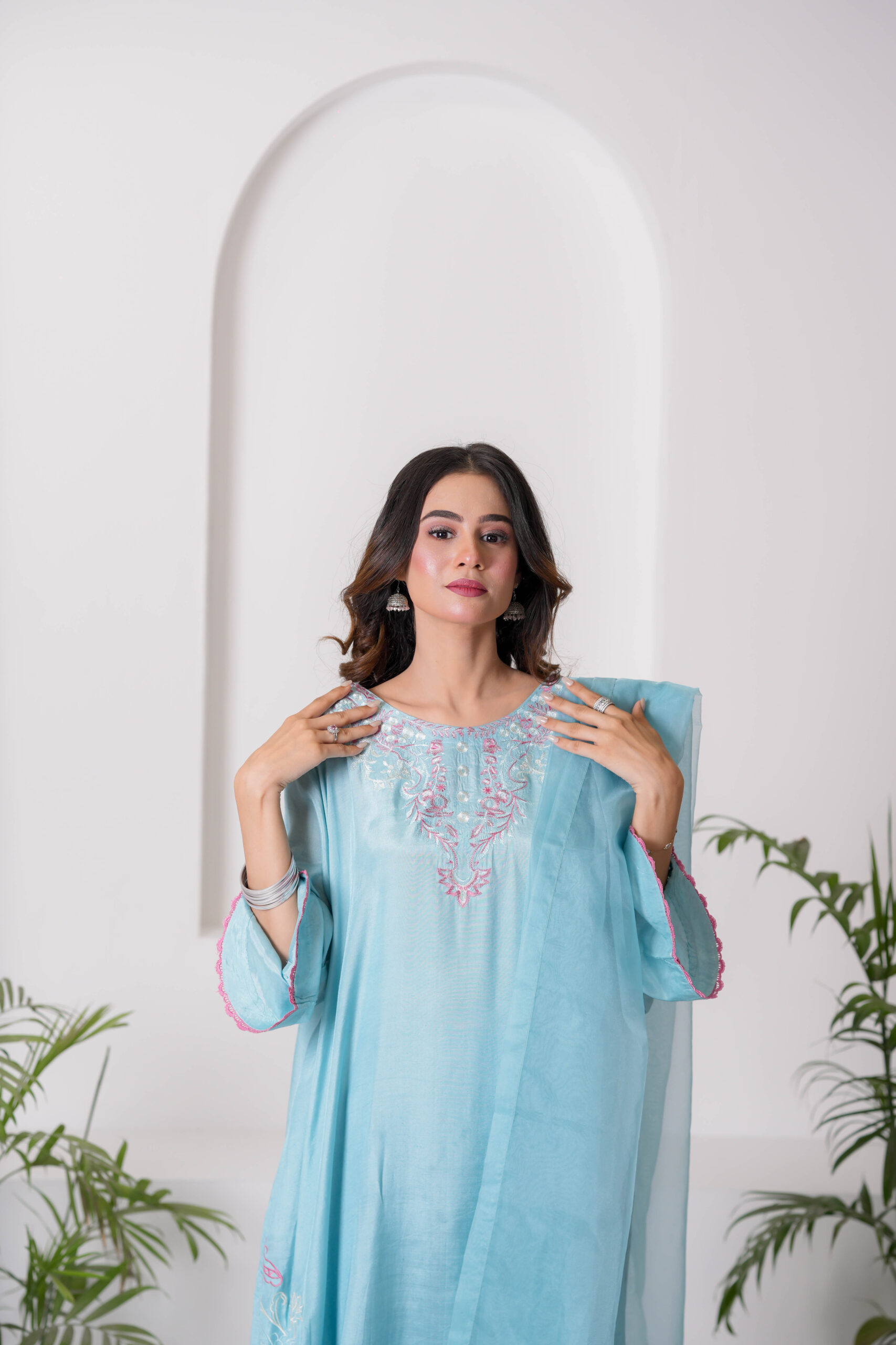 Sky Blue Embroidered Lawn Dress for Women – Elegant Pakistani Designer Wear | Sadia Seema - Image 16