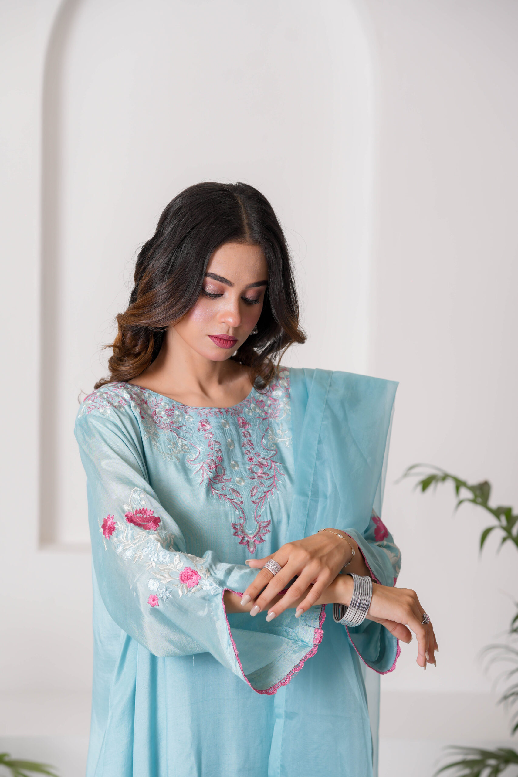 Sky Blue Embroidered Lawn Dress for Women – Elegant Pakistani Designer Wear | Sadia Seema - Image 15
