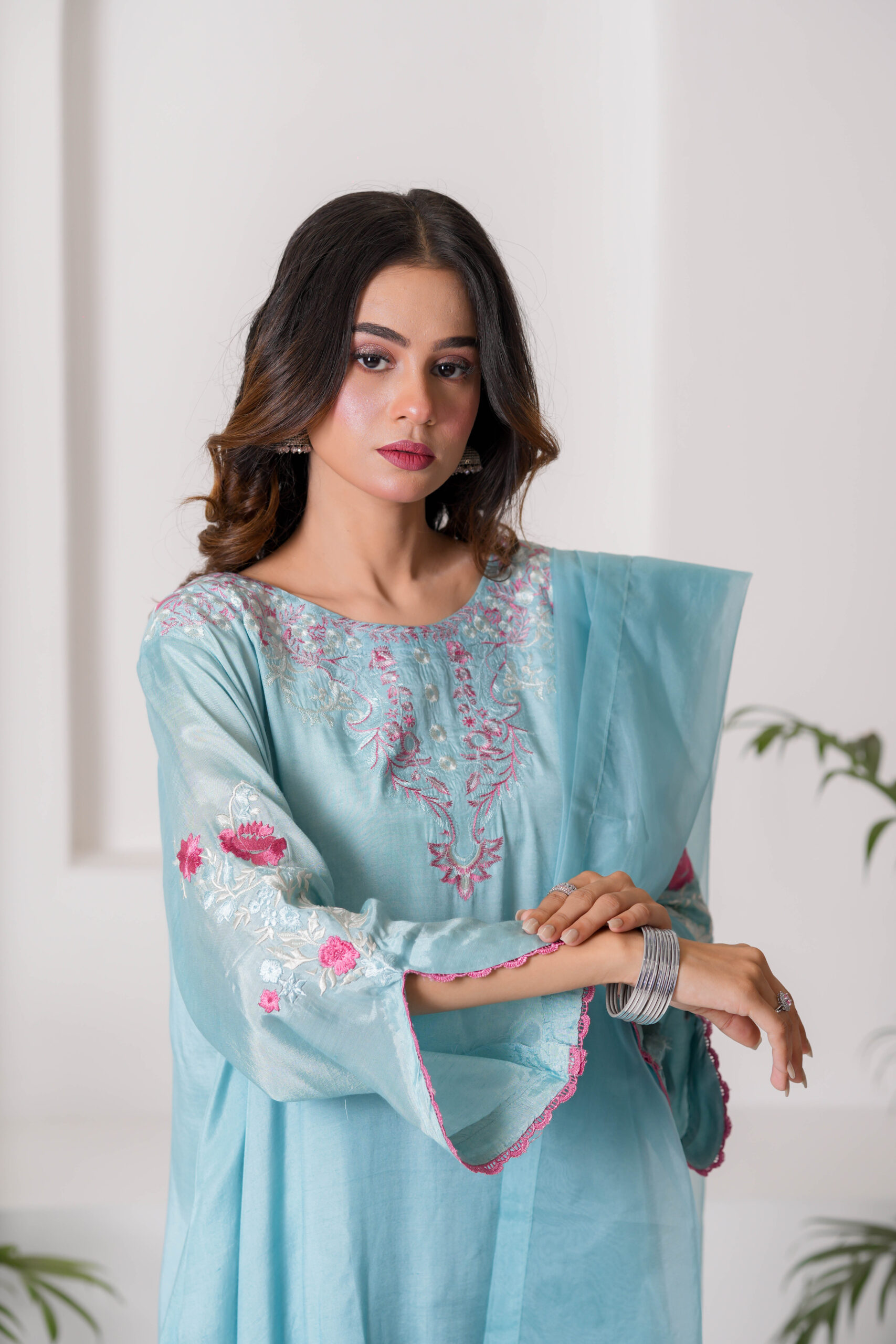 Sky Blue Embroidered Lawn Dress for Women – Elegant Pakistani Designer Wear | Sadia Seema - Image 14