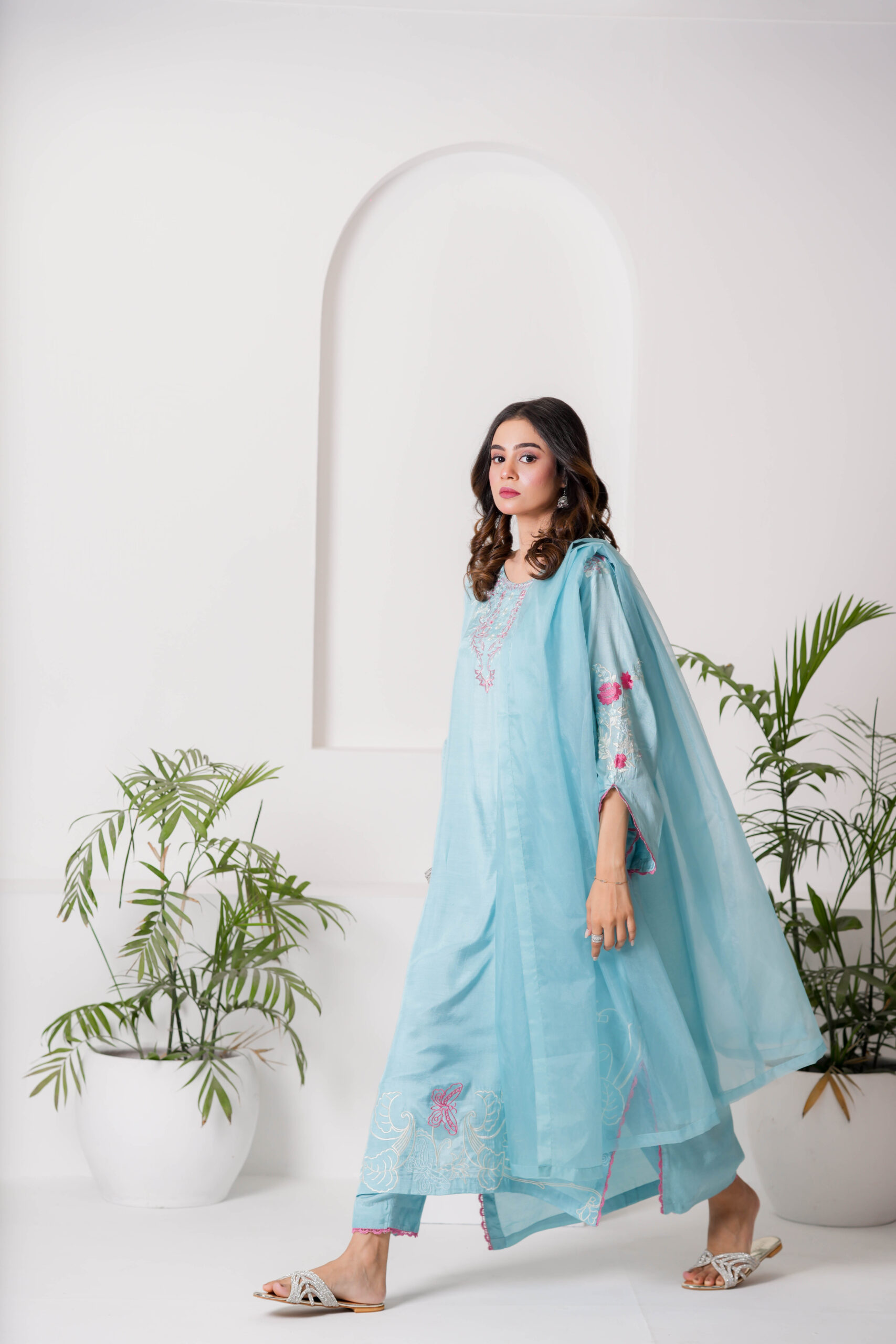 Sky Blue Embroidered Lawn Dress for Women – Elegant Pakistani Designer Wear | Sadia Seema - Image 13