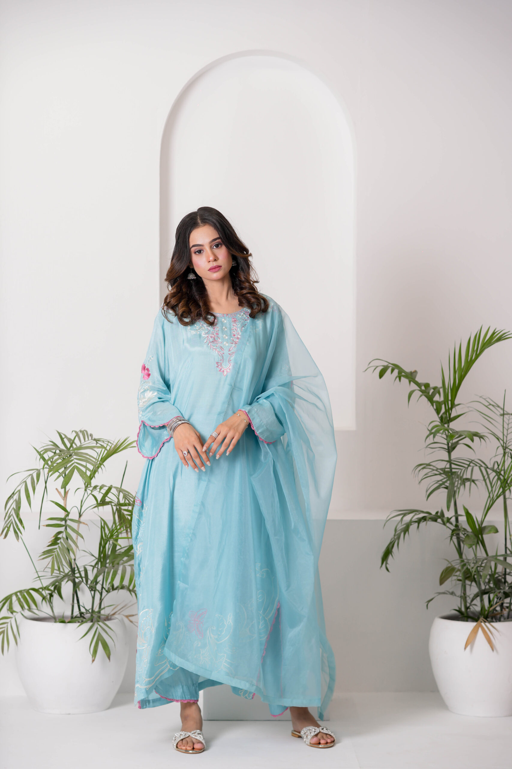 Sky Blue Embroidered Lawn Dress for Women – Elegant Pakistani Designer Wear | Sadia Seema - Image 12