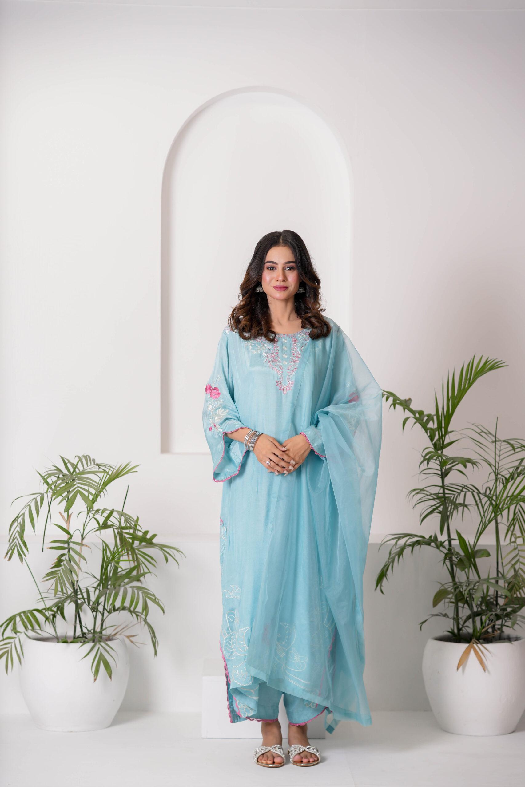 Sky Blue Embroidered Lawn Dress for Women – Elegant Pakistani Designer Wear | Sadia Seema - Image 11