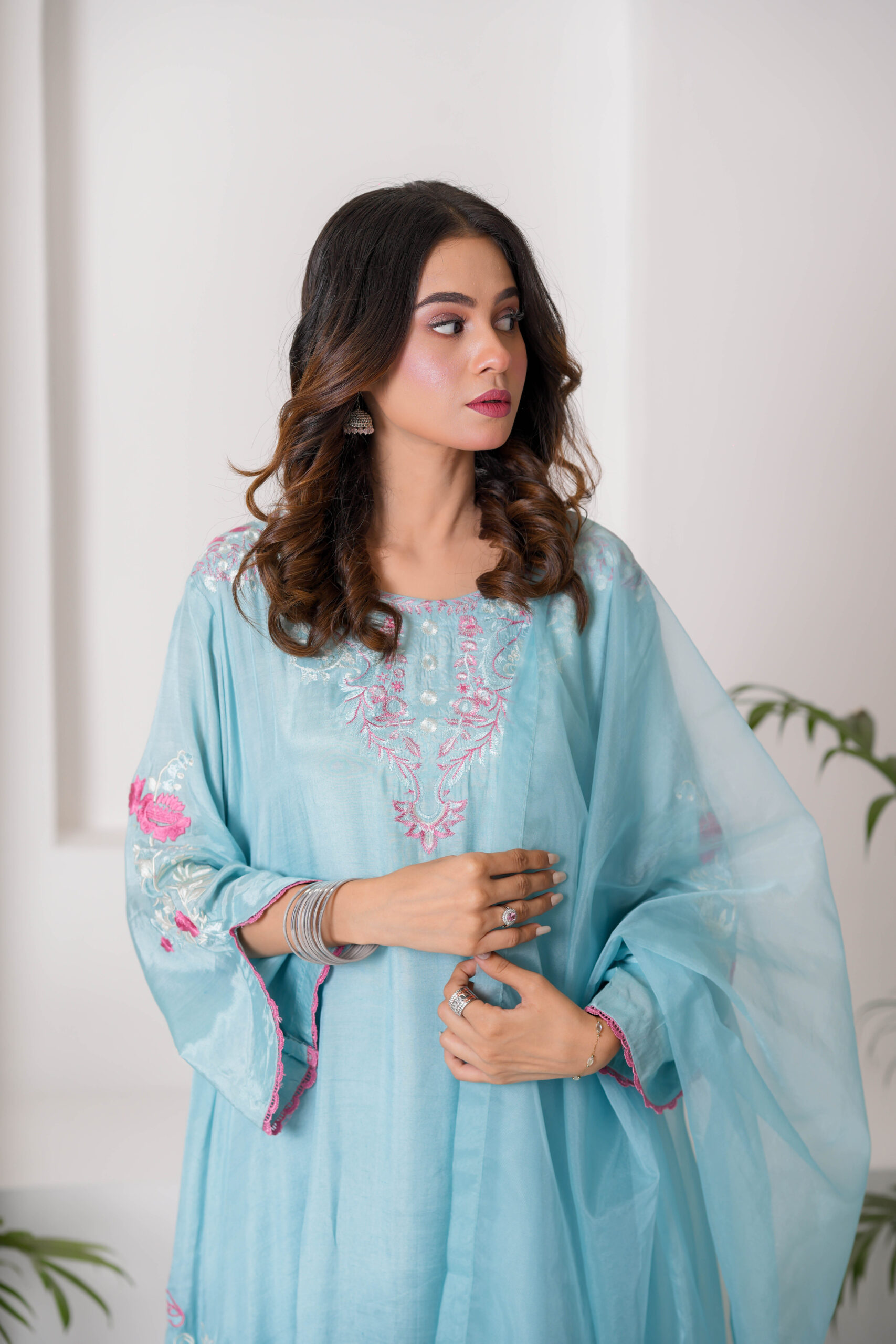Sky Blue Embroidered Lawn Dress for Women – Elegant Pakistani Designer Wear | Sadia Seema - Image 9