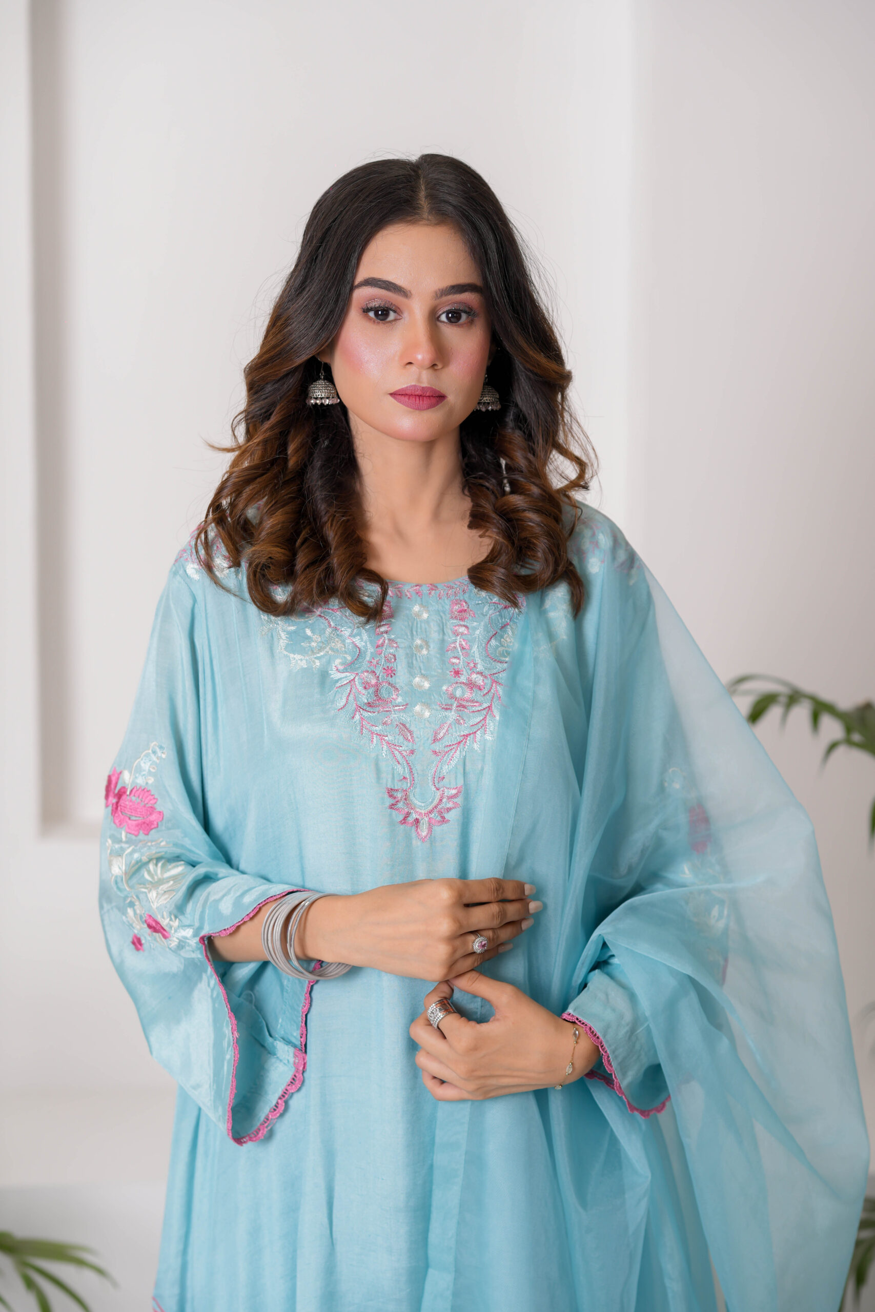 Sky Blue Embroidered Lawn Dress for Women – Elegant Pakistani Designer Wear | Sadia Seema - Image 8