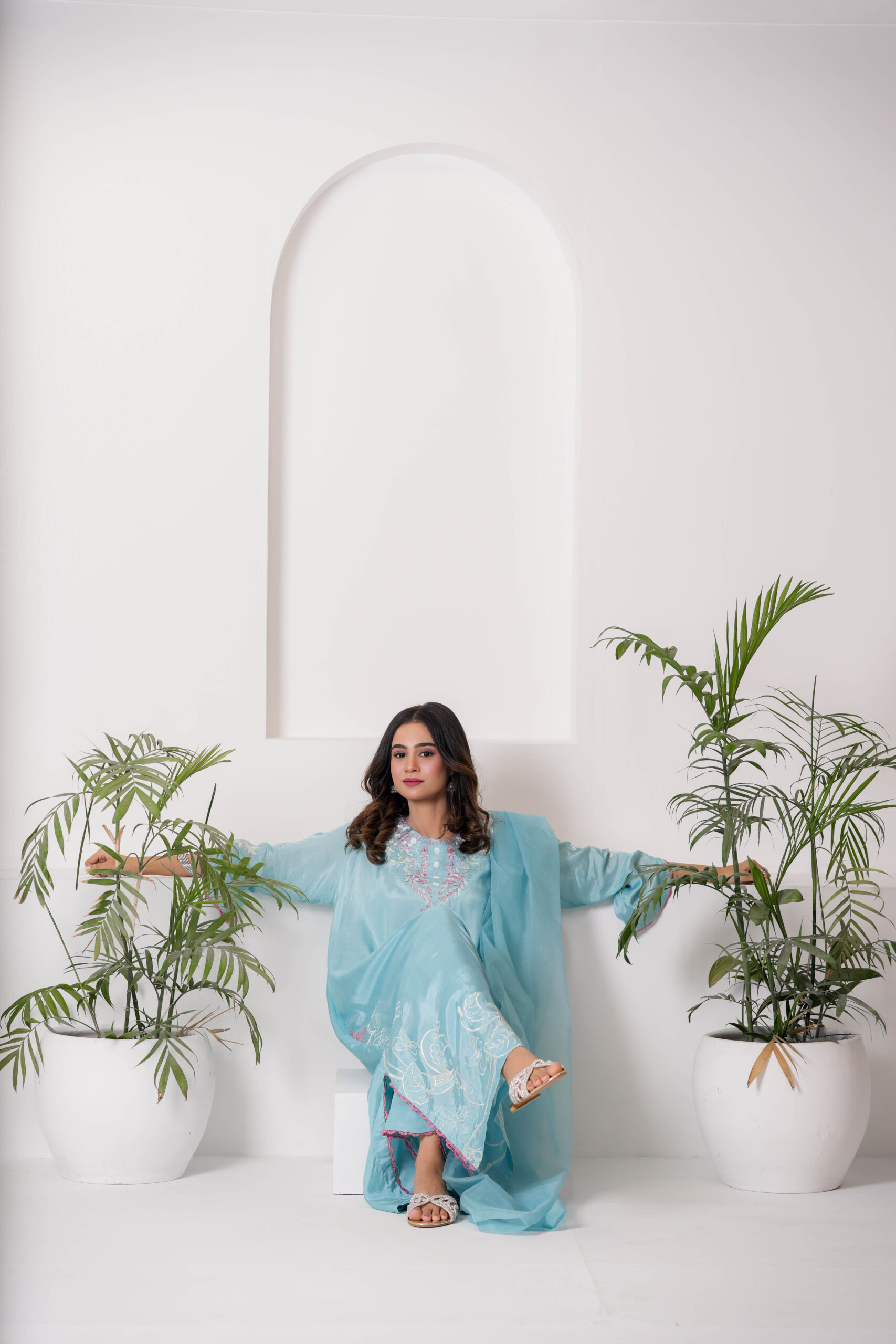 Sky Blue Embroidered Lawn Dress for Women – Elegant Pakistani Designer Wear | Sadia Seema - Image 5