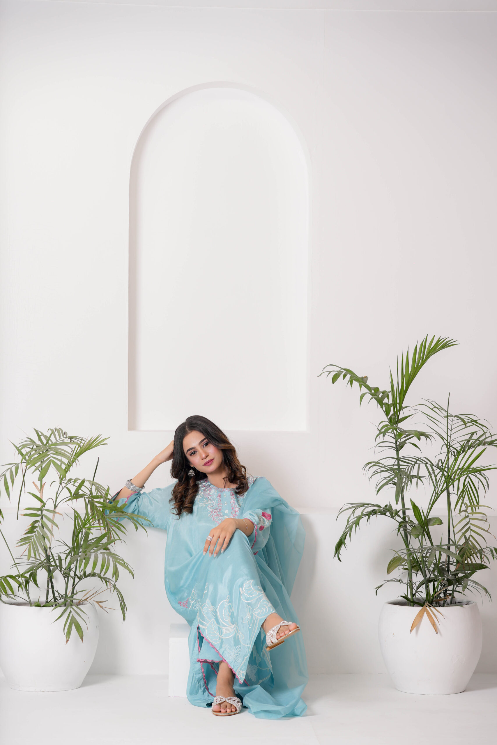 Sky Blue Embroidered Lawn Dress for Women – Elegant Pakistani Designer Wear | Sadia Seema - Image 4