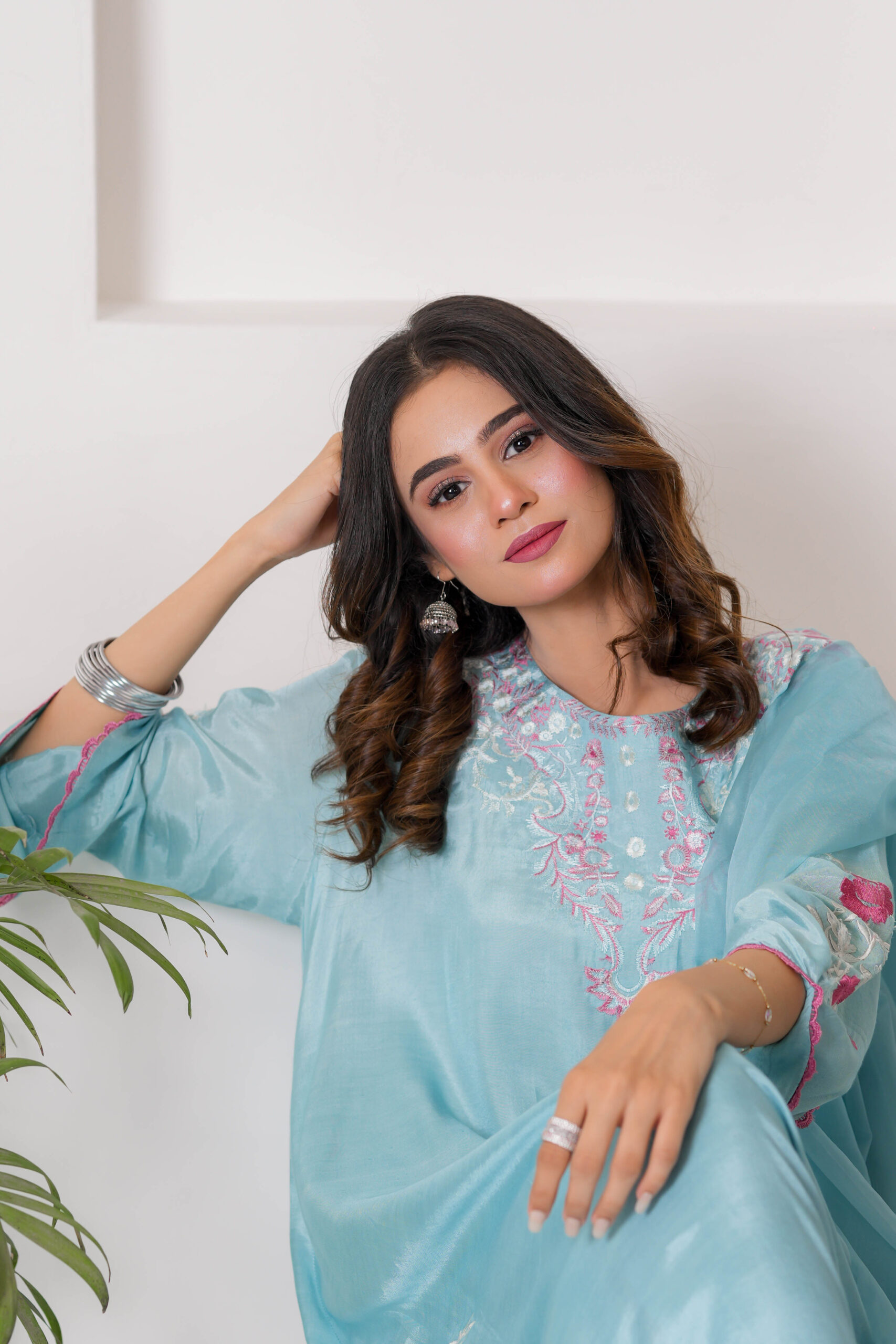 Sky Blue Embroidered Lawn Dress for Women – Elegant Pakistani Designer Wear | Sadia Seema - Image 3