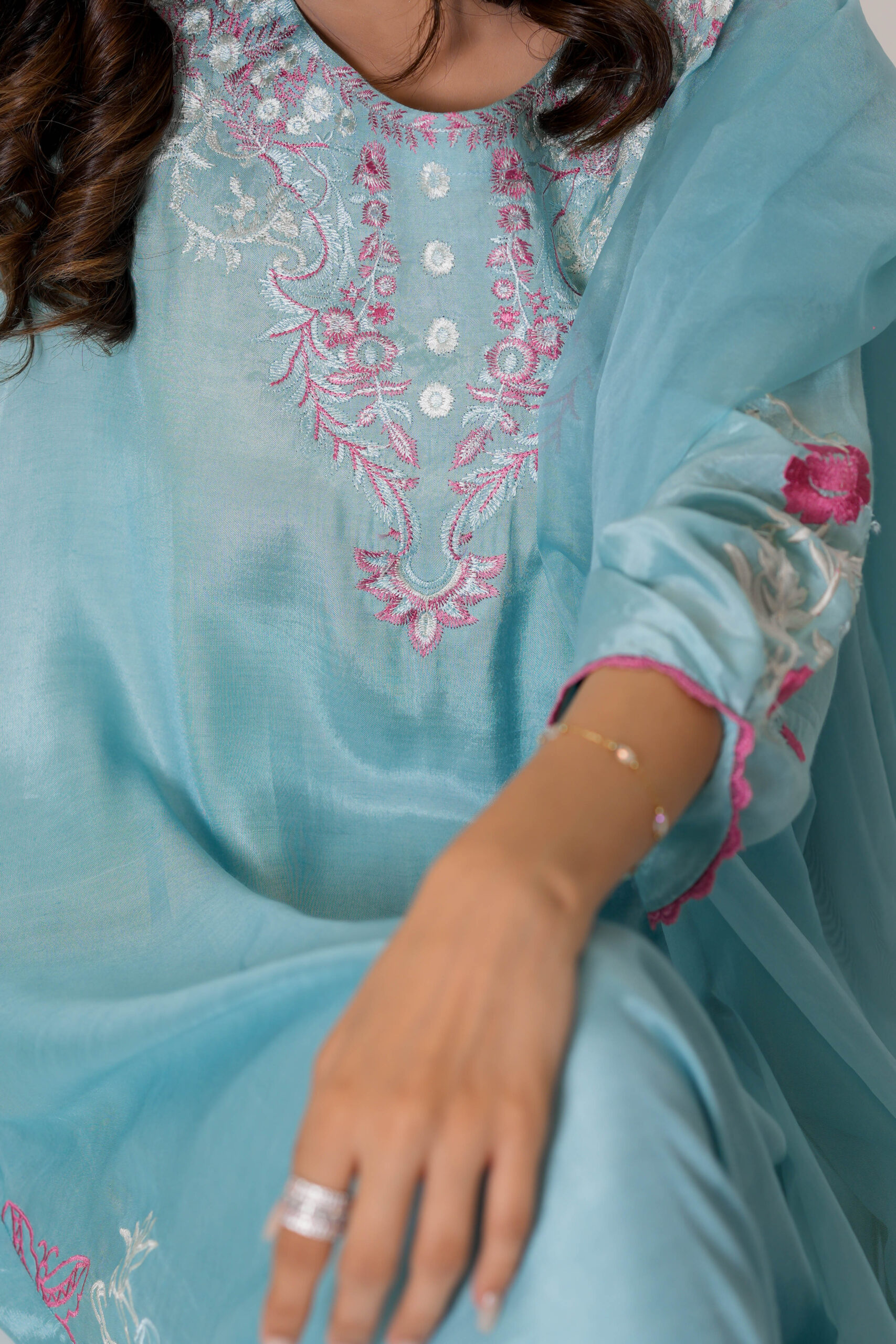 Sky Blue Embroidered Lawn Dress for Women – Elegant Pakistani Designer Wear | Sadia Seema - Image 18