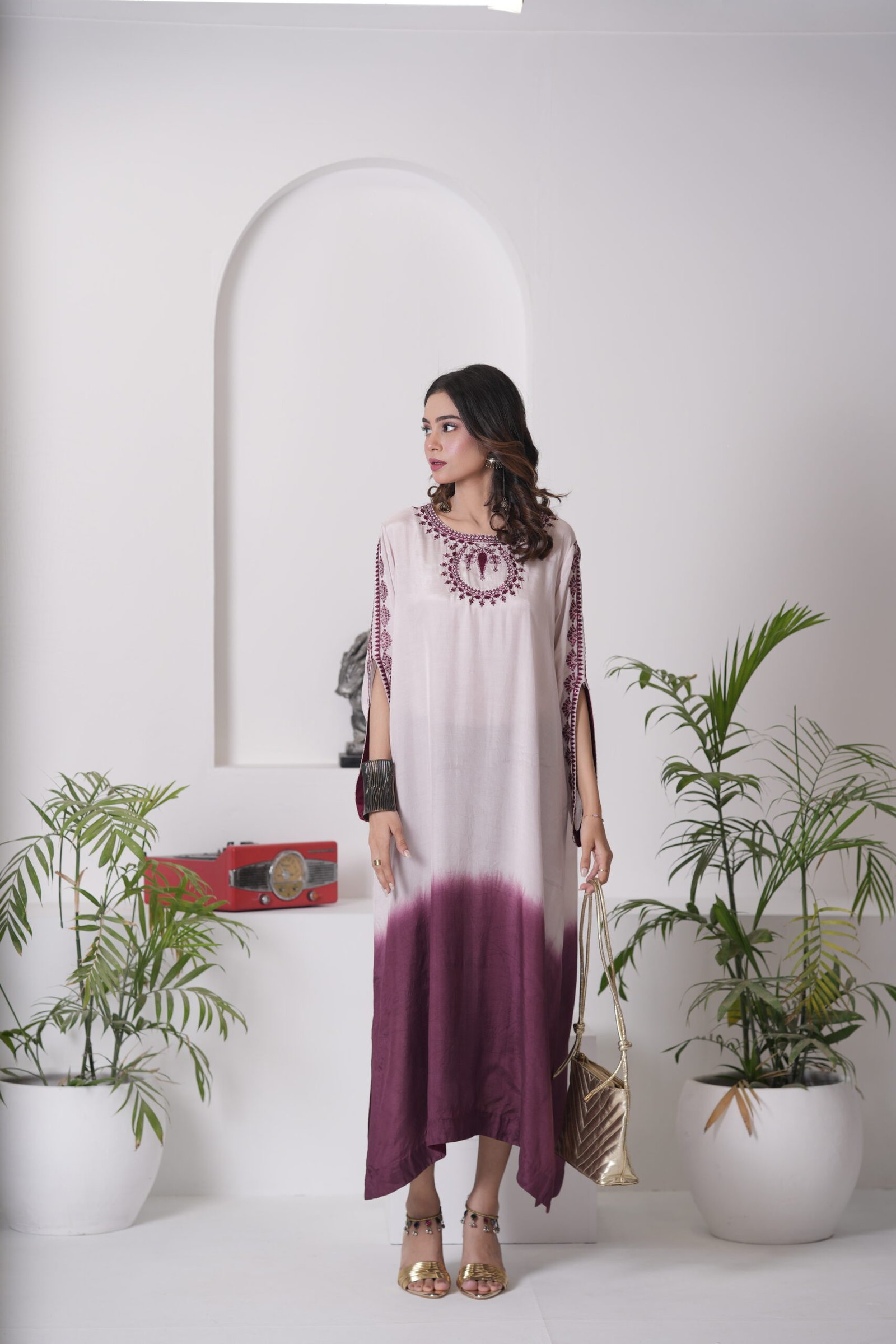 Kaftan Phantom Cotton Silk Dress for Women – Two Tone Ombre Designer One Piece Outfit | Sadia Seema - Image 2