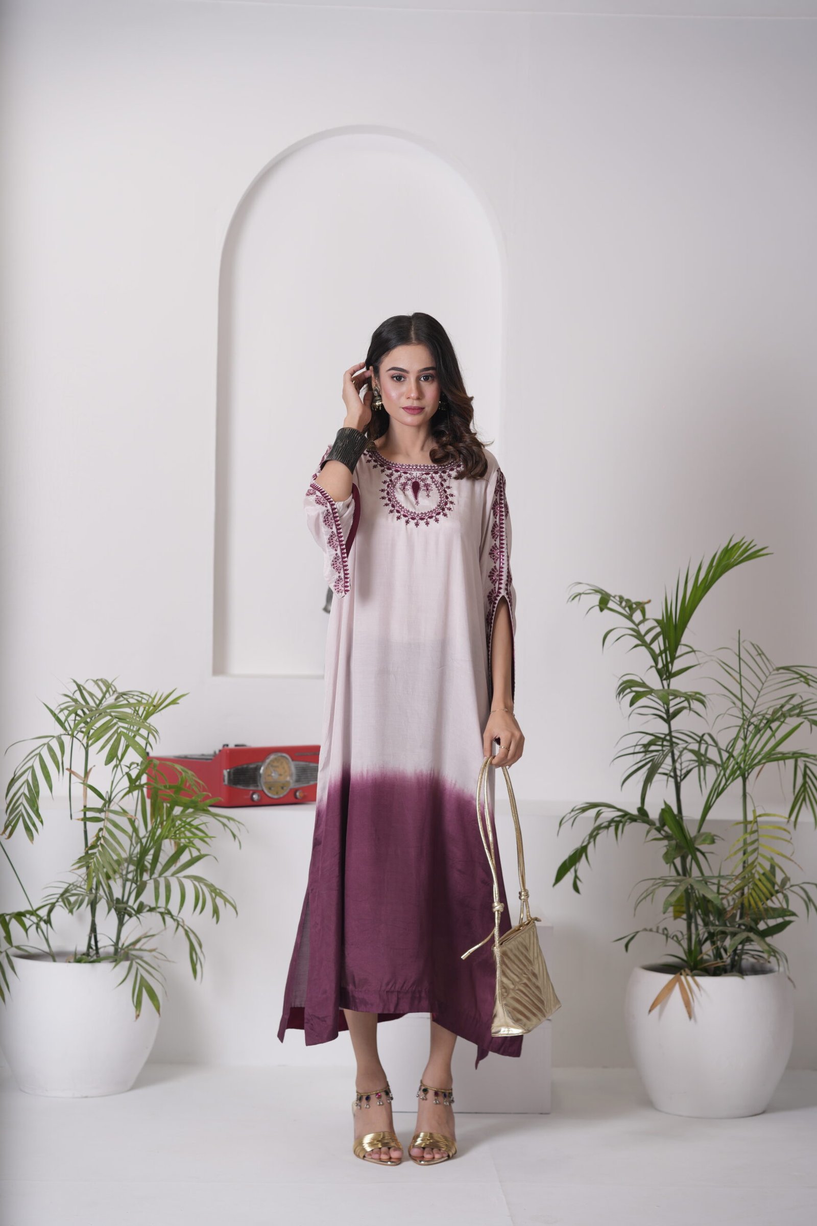 Kaftan Phantom Cotton Silk Dress for Women – Two Tone Ombre Designer One Piece Outfit | Sadia Seema - Image 19