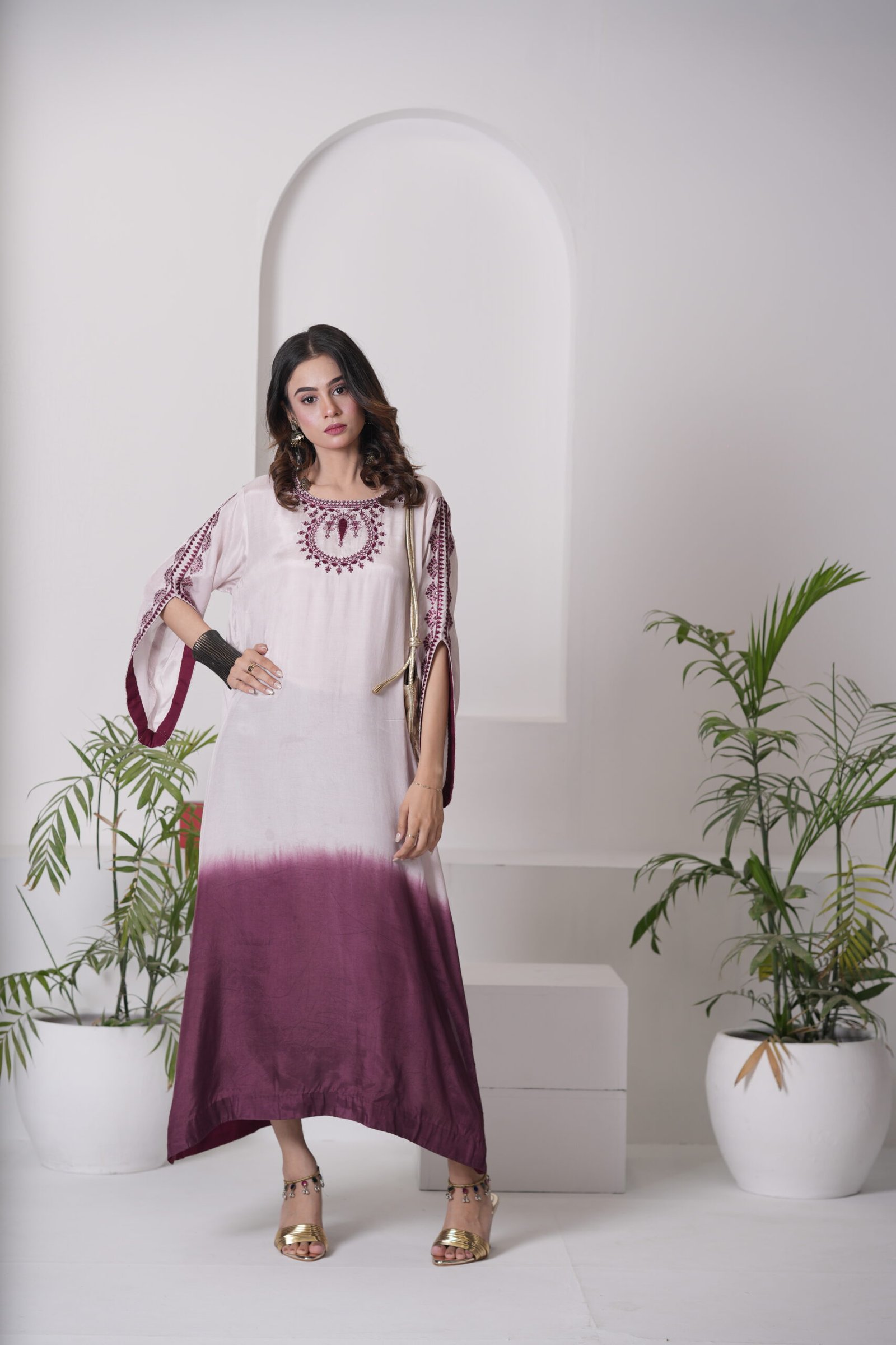Kaftan Phantom Cotton Silk Dress for Women – Two Tone Ombre Designer One Piece Outfit | Sadia Seema - Image 14