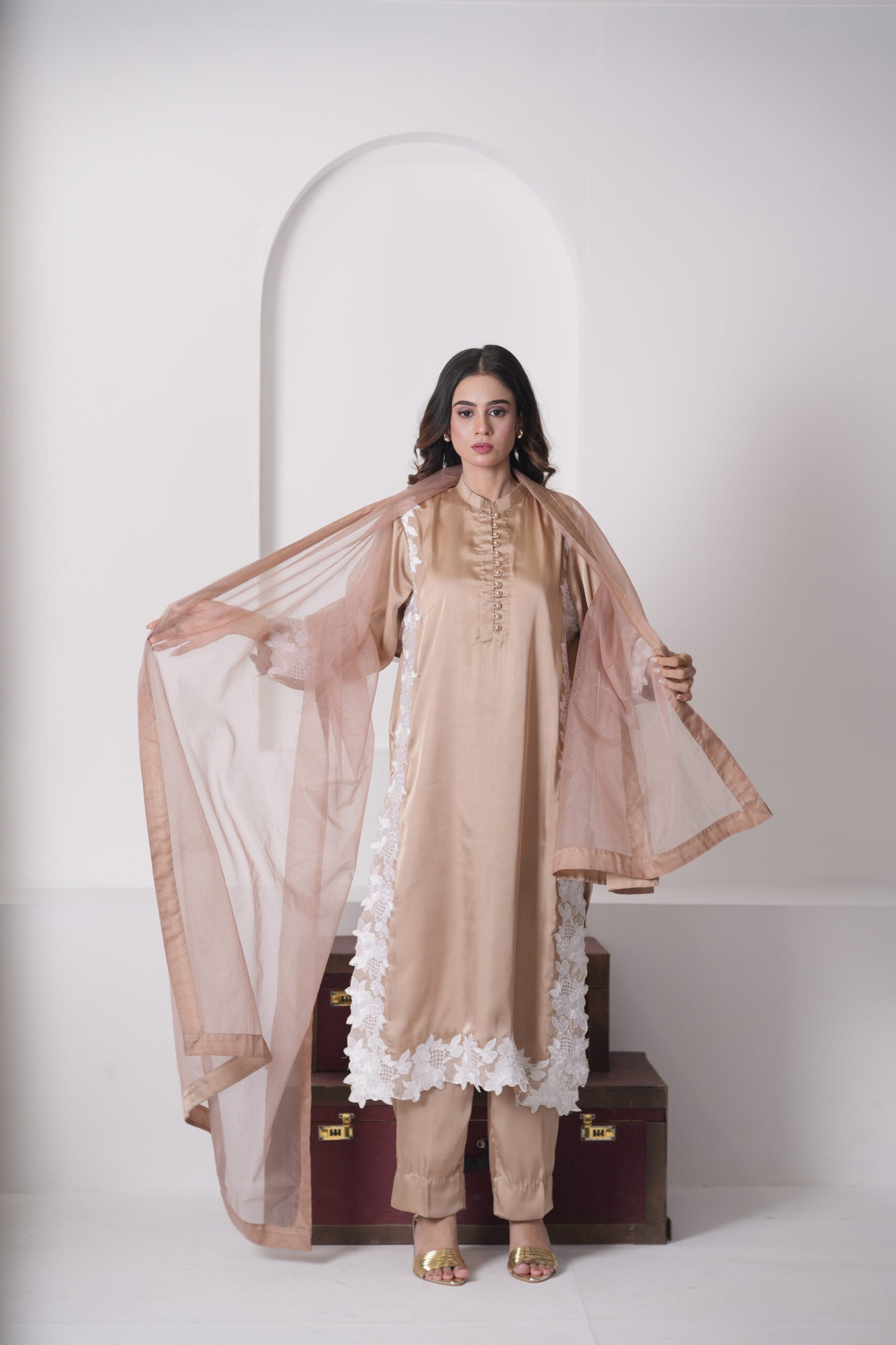 Silk Suede Embroidered 3 Piece Suit for Women – Luxury Pakistani Designer Dress | Sadia Seema - Image 4