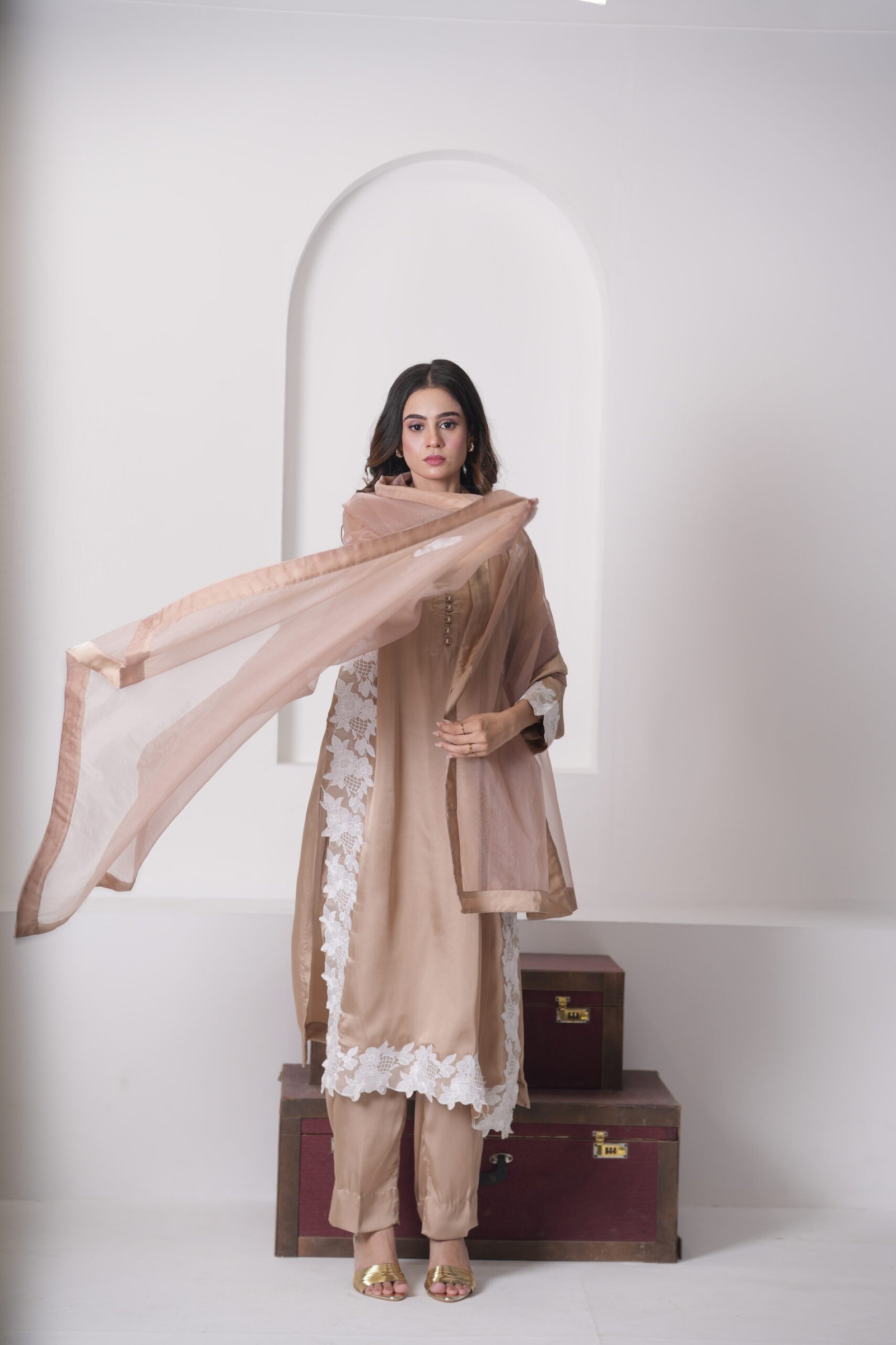 Silk Suede Embroidered 3 Piece Suit for Women – Luxury Pakistani Designer Dress | Sadia Seema - Image 3