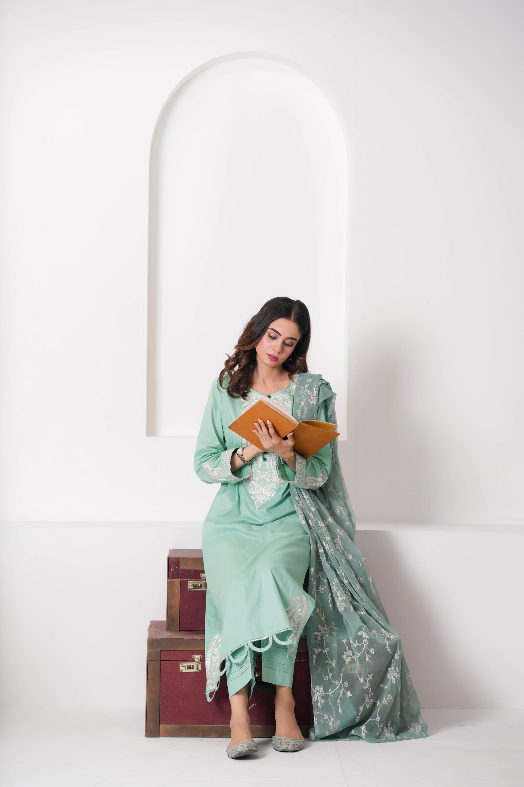 Lean Green Cotton Embroidered 3 Piece Suit for Women – Elegant Pakistani Designer Dress | Sadia Seema
