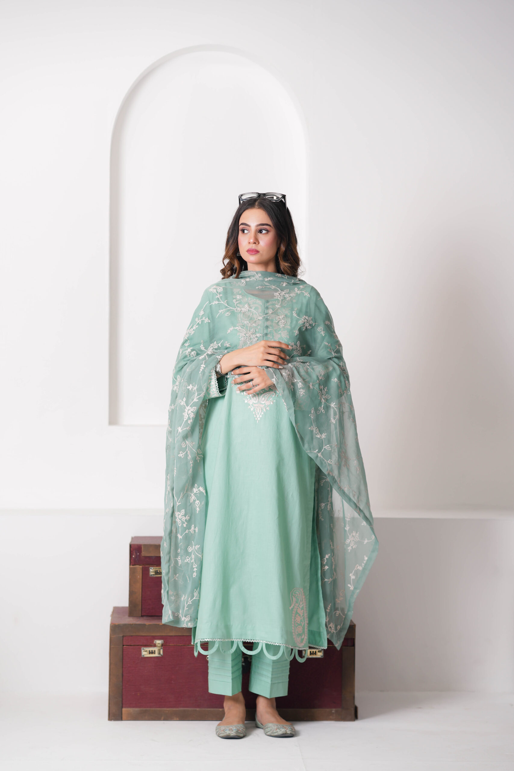Lean Green Cotton Embroidered 3 Piece Suit for Women – Elegant Pakistani Designer Dress | Sadia Seema - Image 14