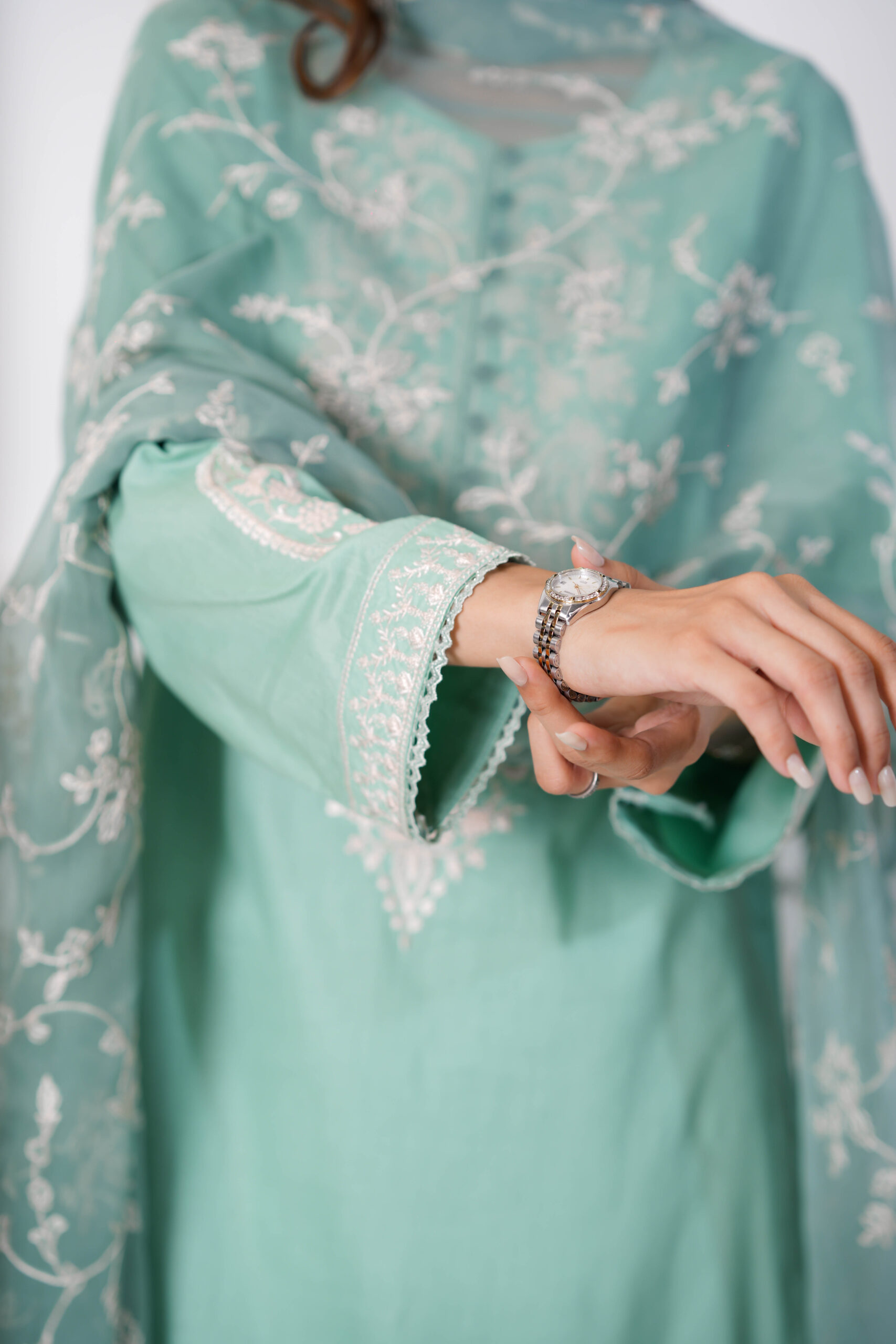 Lean Green Cotton Embroidered 3 Piece Suit for Women – Elegant Pakistani Designer Dress | Sadia Seema - Image 11