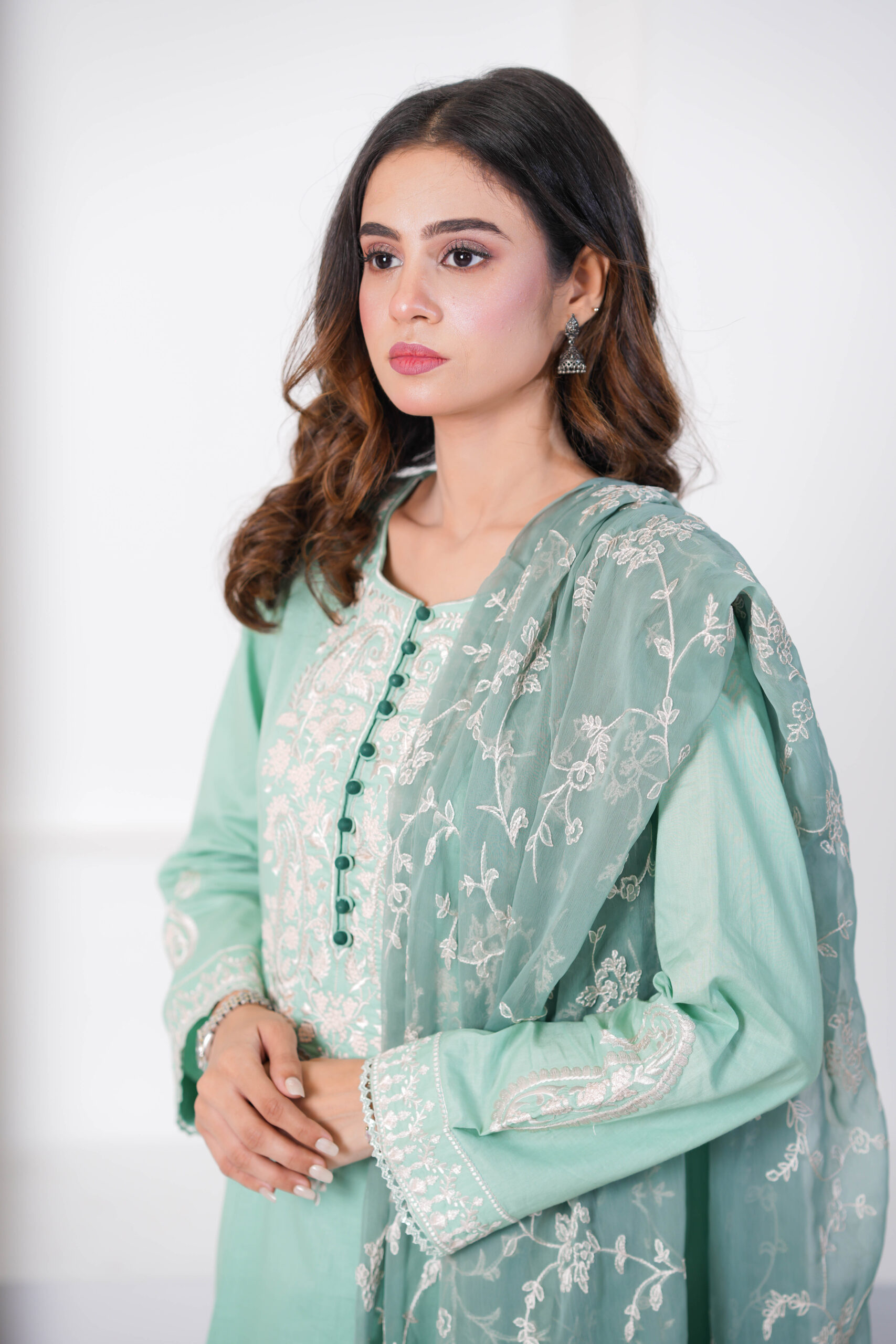Lean Green Cotton Embroidered 3 Piece Suit for Women – Elegant Pakistani Designer Dress | Sadia Seema - Image 7
