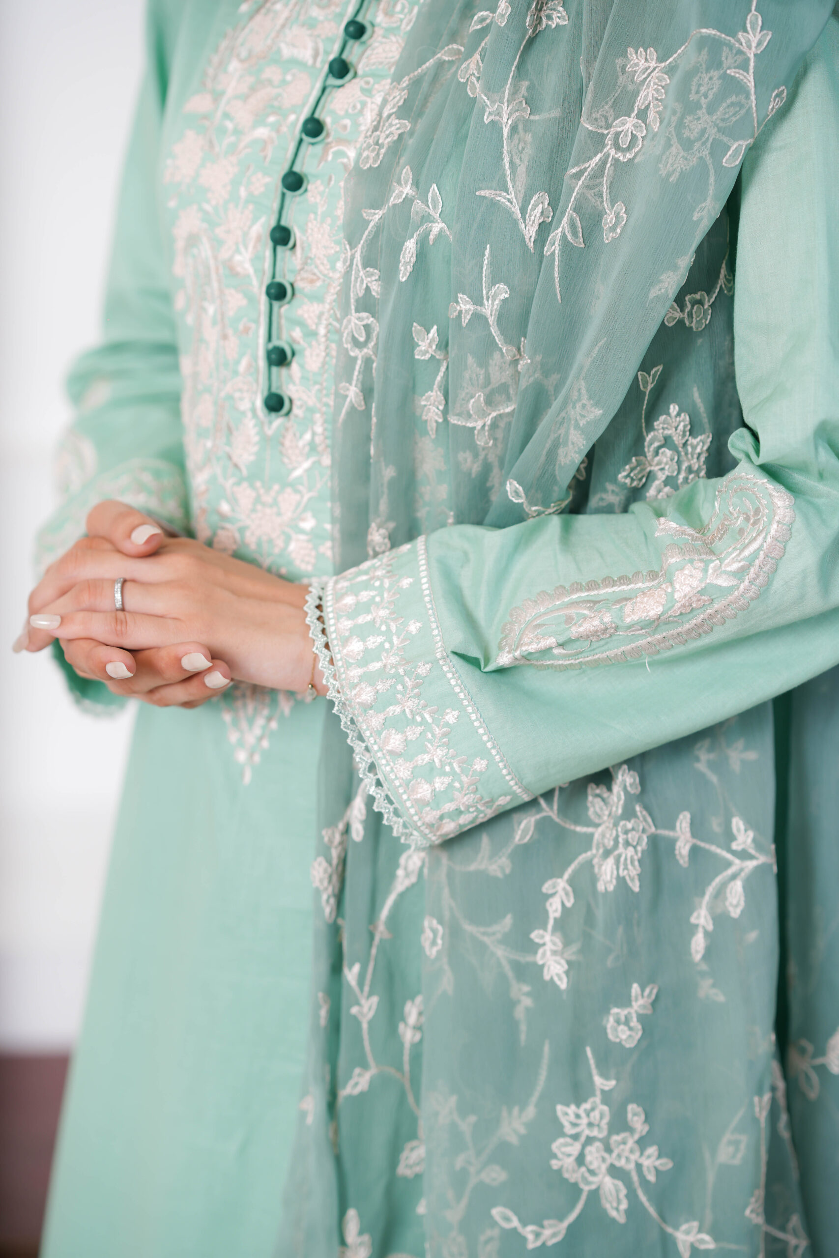 Lean Green Cotton Embroidered 3 Piece Suit for Women – Elegant Pakistani Designer Dress | Sadia Seema - Image 6