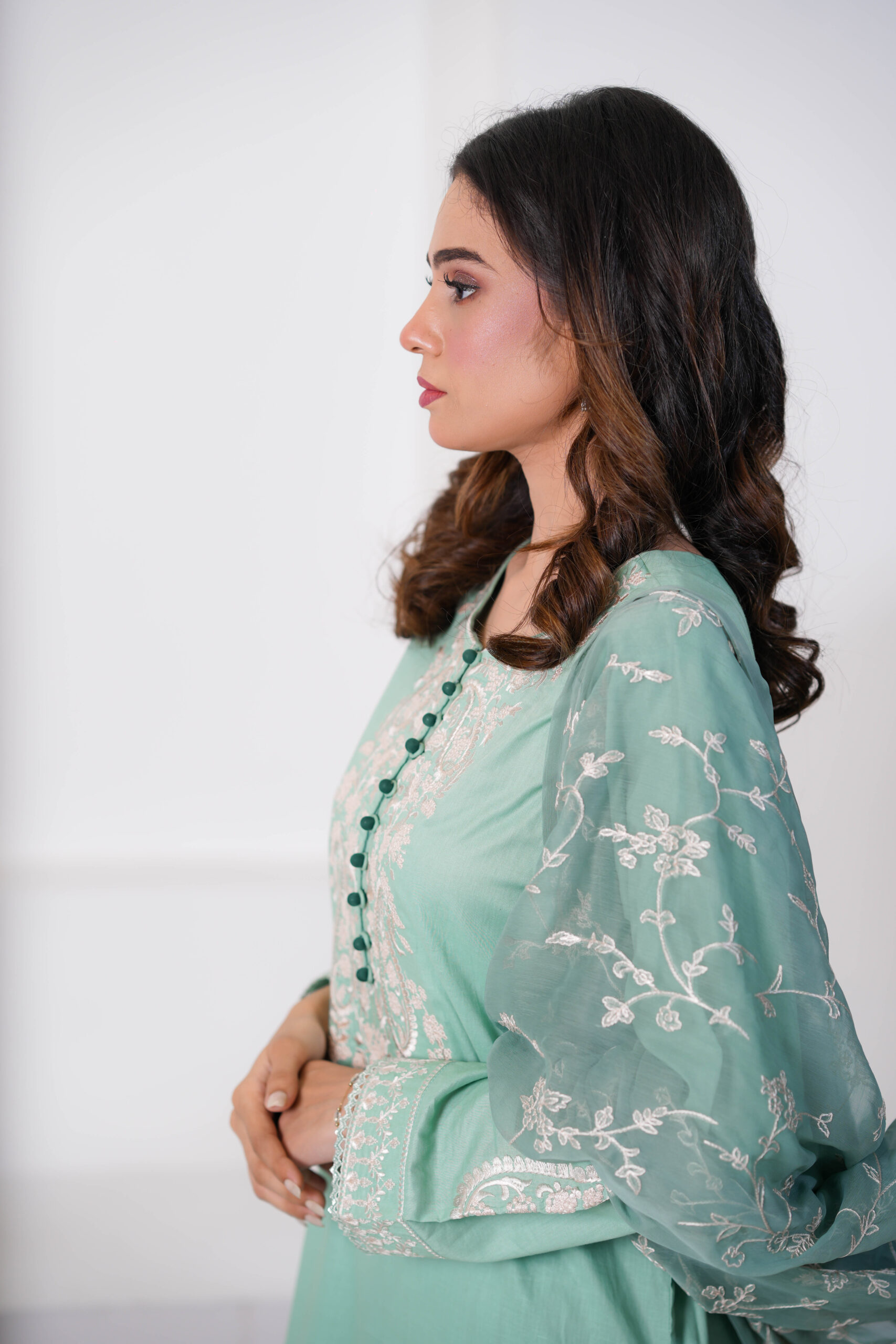 Lean Green Cotton Embroidered 3 Piece Suit for Women – Elegant Pakistani Designer Dress | Sadia Seema - Image 3