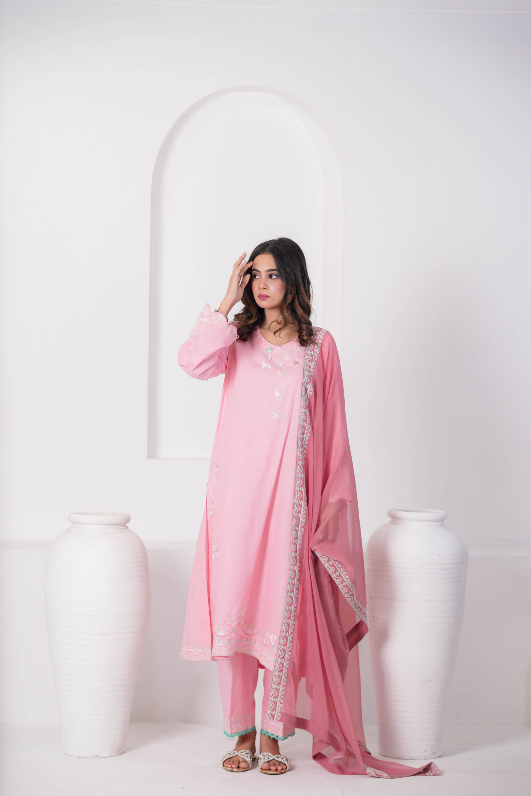 Salmon Peach Cotton Embroidered 3 Piece Suit for Women – Elegant Pakistani Designer Dress | Sadia Seema