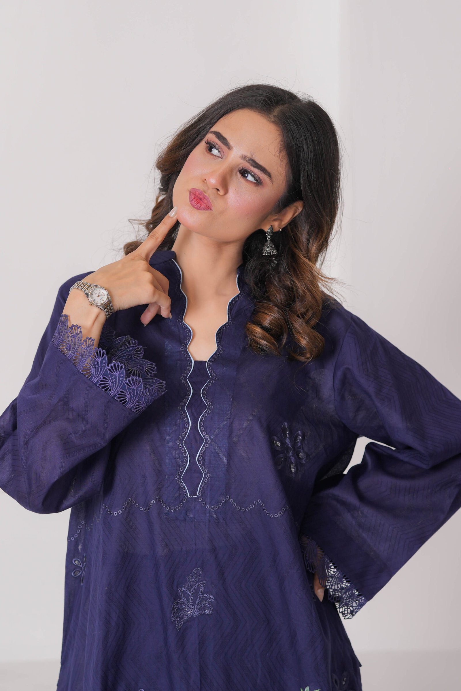 French Navy Embroidered Dress for Women – Elegant Pakistani Designer Outfit | Sadia Seema - Image 8