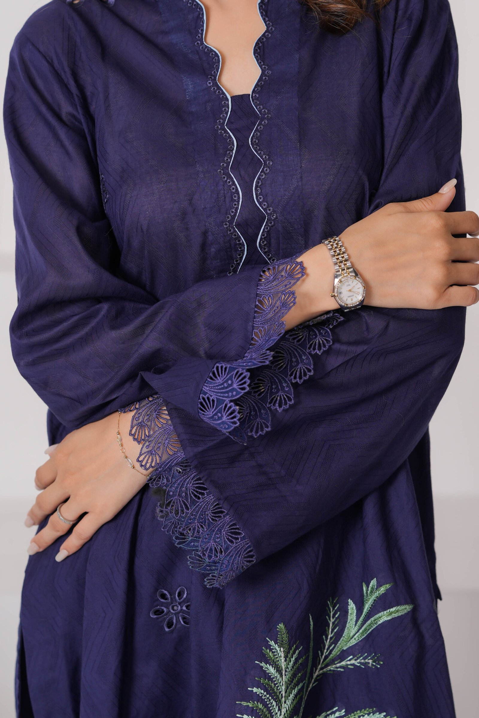 French Navy Embroidered Dress for Women – Elegant Pakistani Designer Outfit | Sadia Seema - Image 6