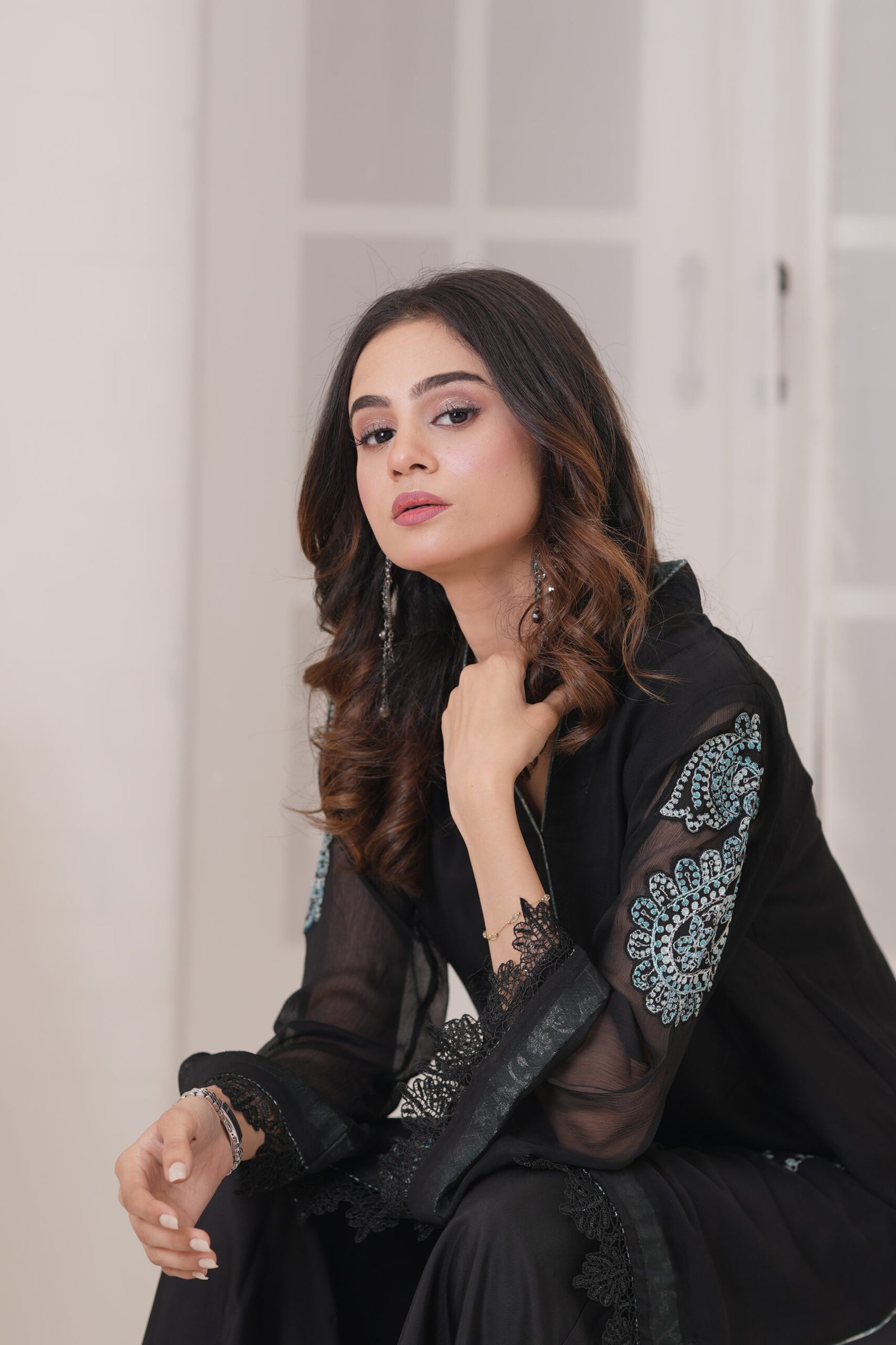 Rich Black Chiffon Embroidered 3 Piece Suit for Women – Luxury Pakistani Designer Dress | Sadia Seema - Image 13