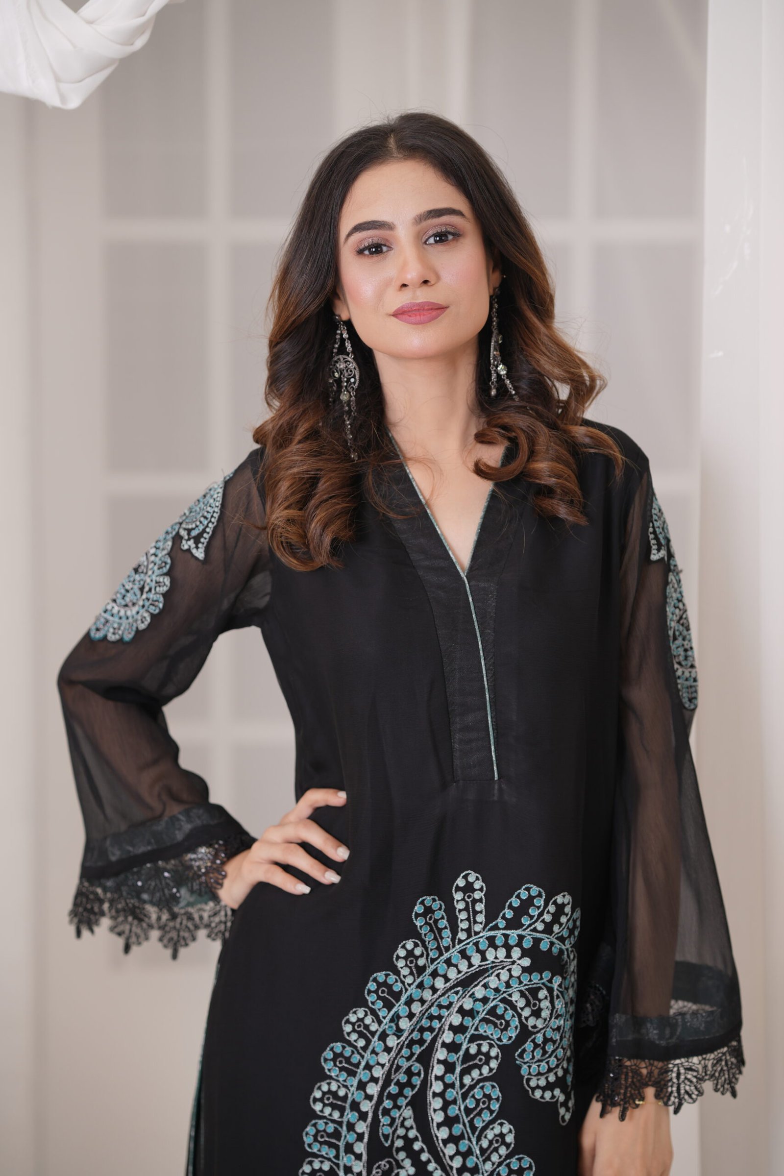 Rich Black Chiffon Embroidered 3 Piece Suit for Women – Luxury Pakistani Designer Dress | Sadia Seema - Image 10