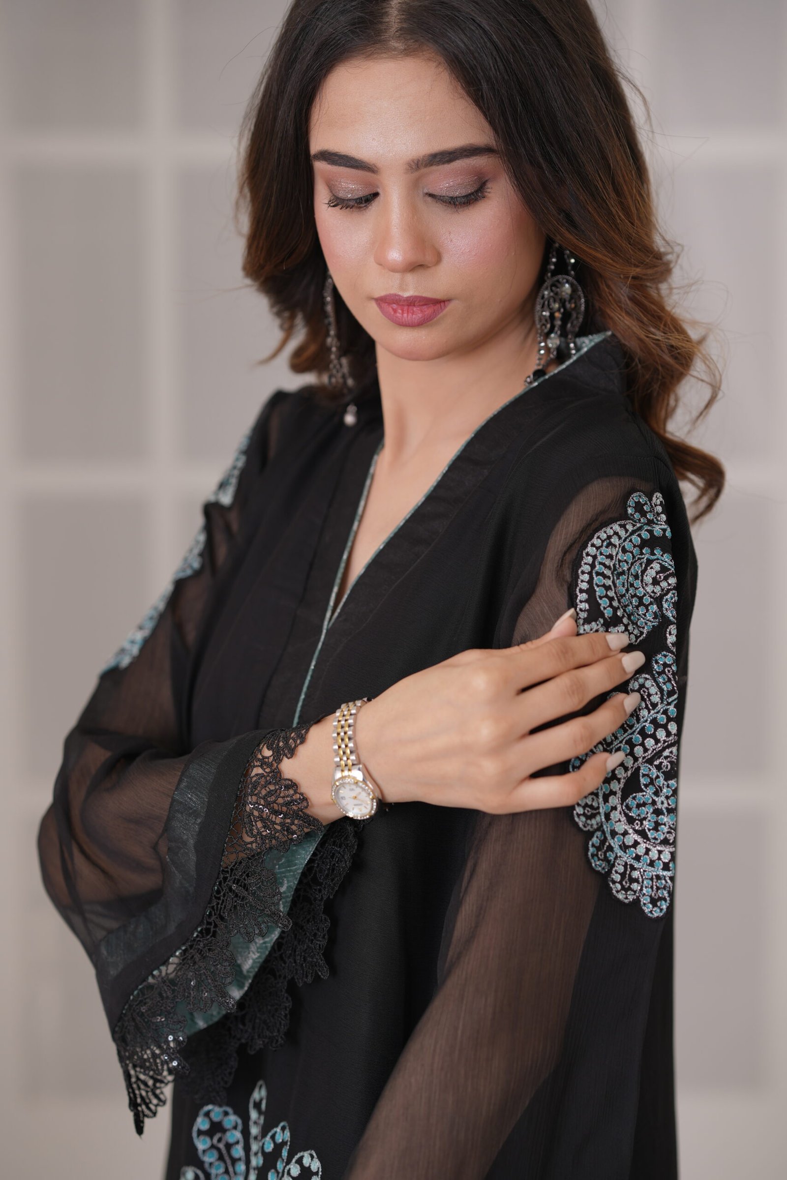 Rich Black Chiffon Embroidered 3 Piece Suit for Women – Luxury Pakistani Designer Dress | Sadia Seema - Image 7