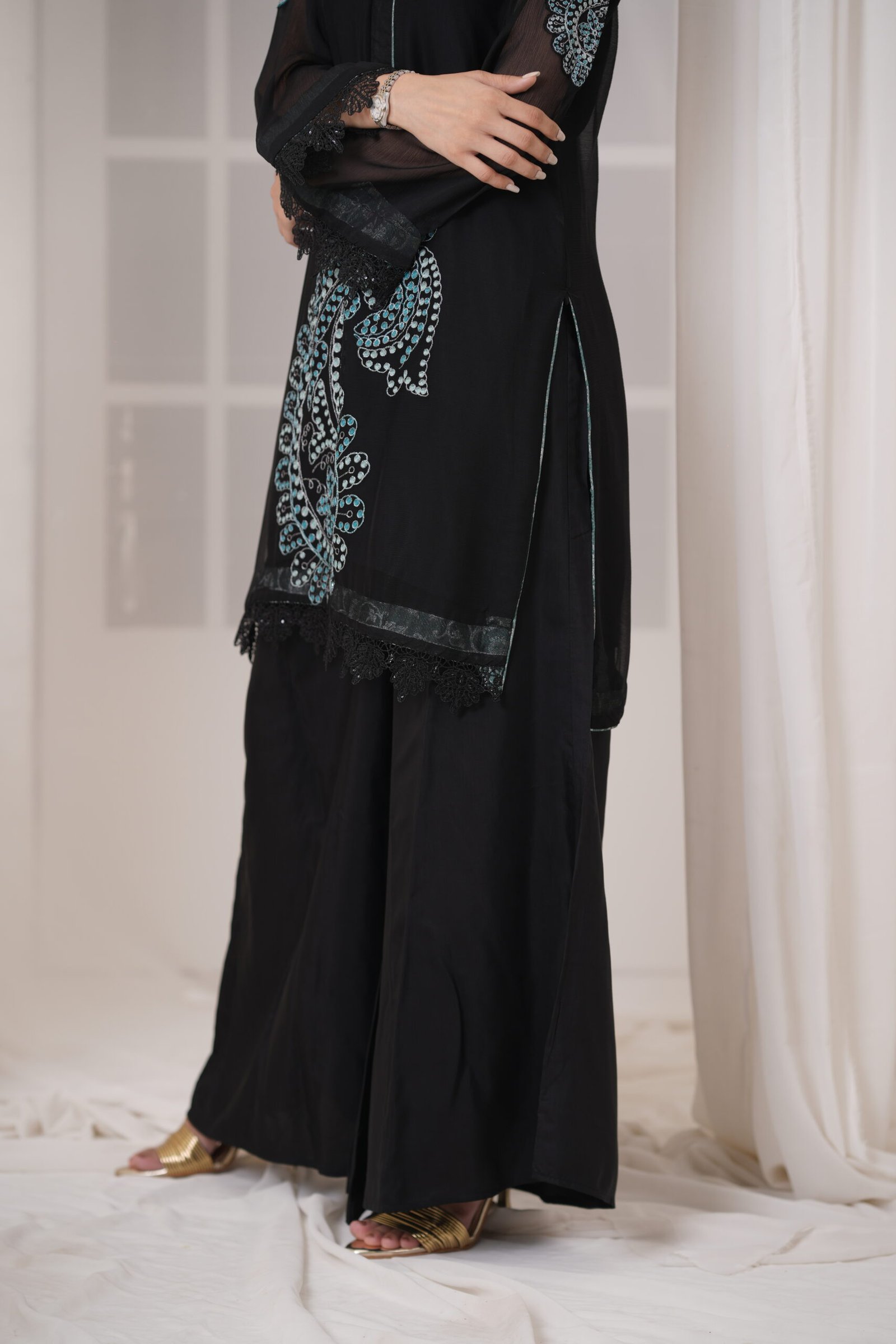 Rich Black Chiffon Embroidered 3 Piece Suit for Women – Luxury Pakistani Designer Dress | Sadia Seema - Image 6