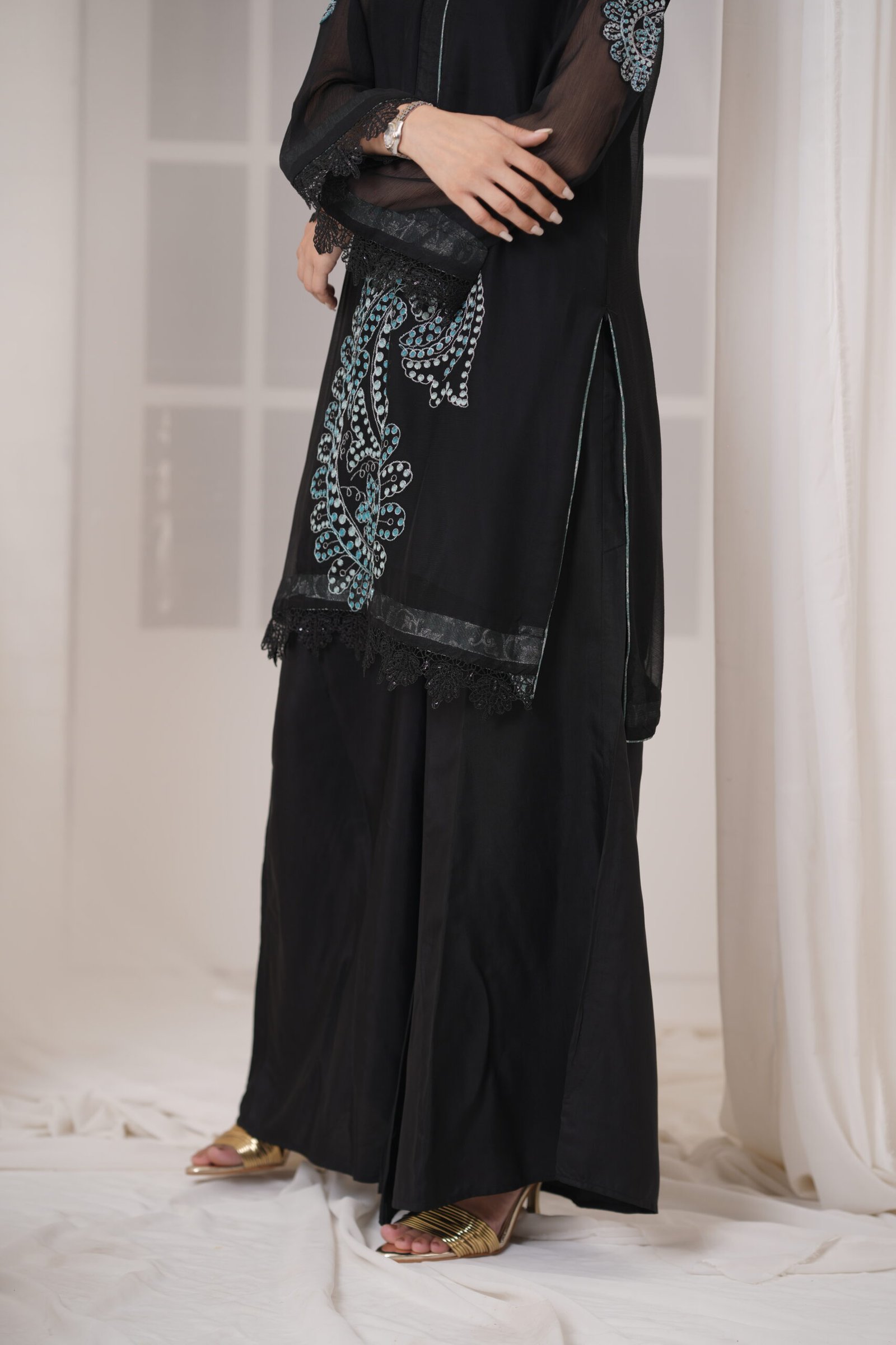 Rich Black Chiffon Embroidered 3 Piece Suit for Women – Luxury Pakistani Designer Dress | Sadia Seema - Image 5