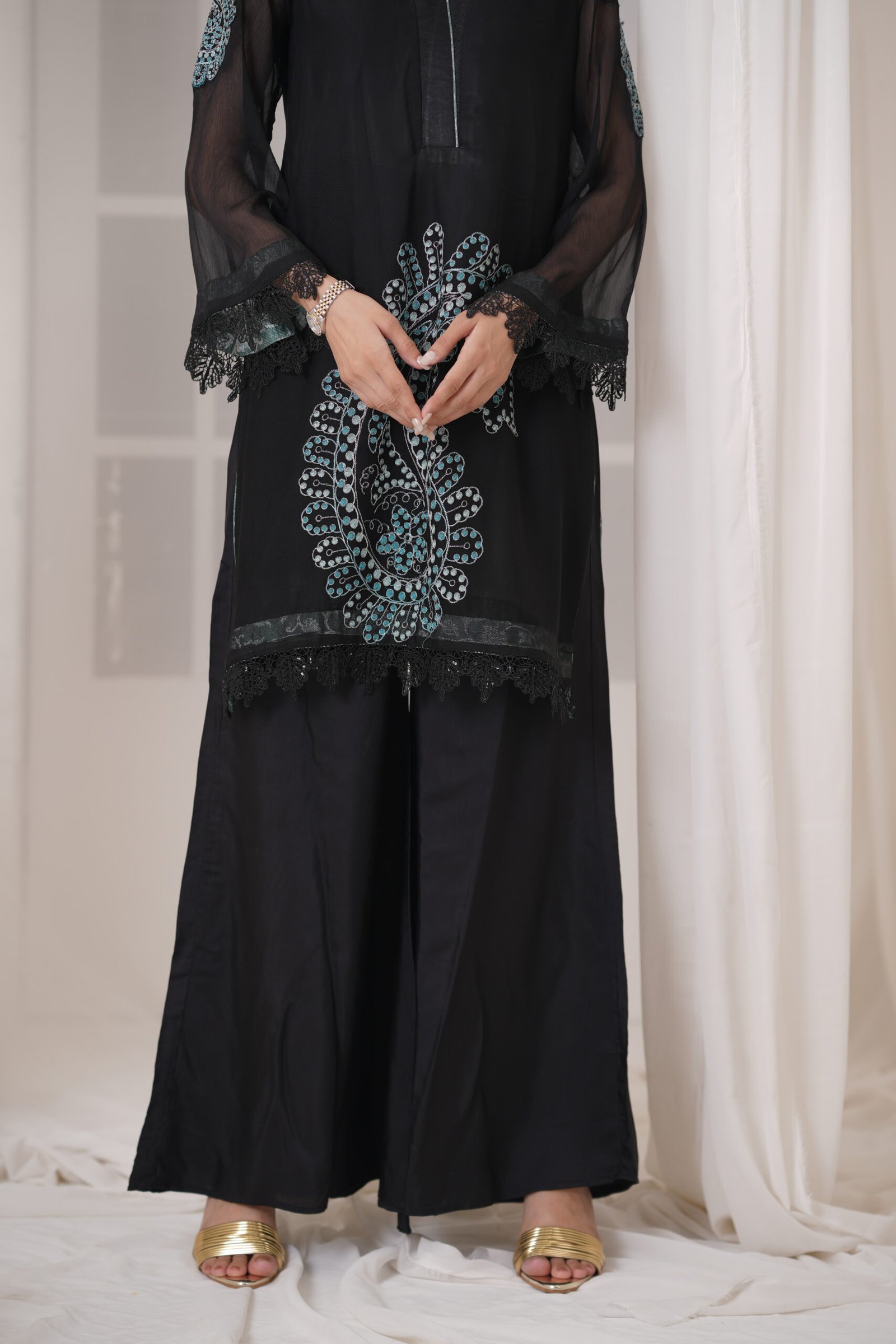 Rich Black Chiffon Embroidered 3 Piece Suit for Women – Luxury Pakistani Designer Dress | Sadia Seema - Image 4