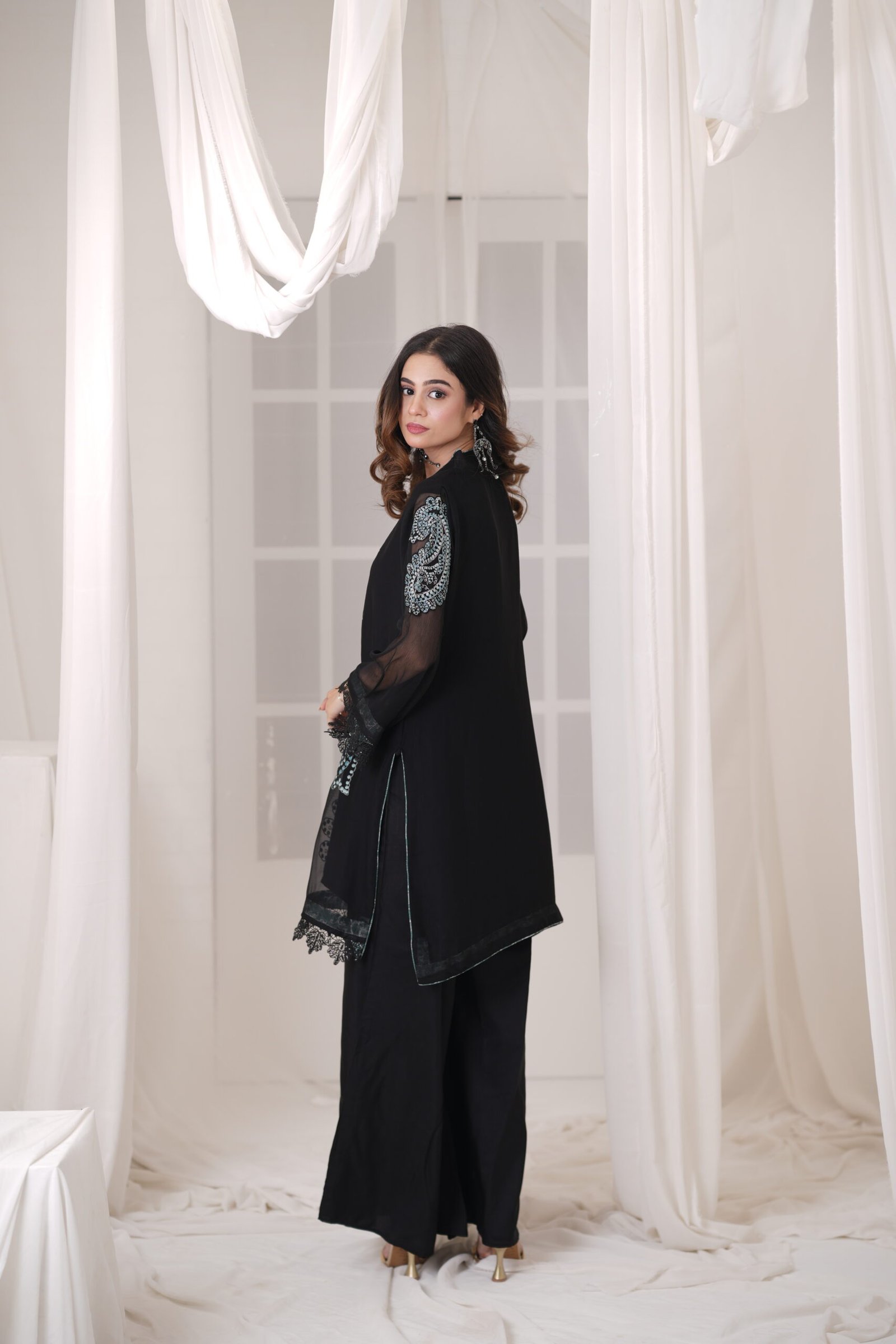 Rich Black Chiffon Embroidered 3 Piece Suit for Women – Luxury Pakistani Designer Dress | Sadia Seema - Image 3