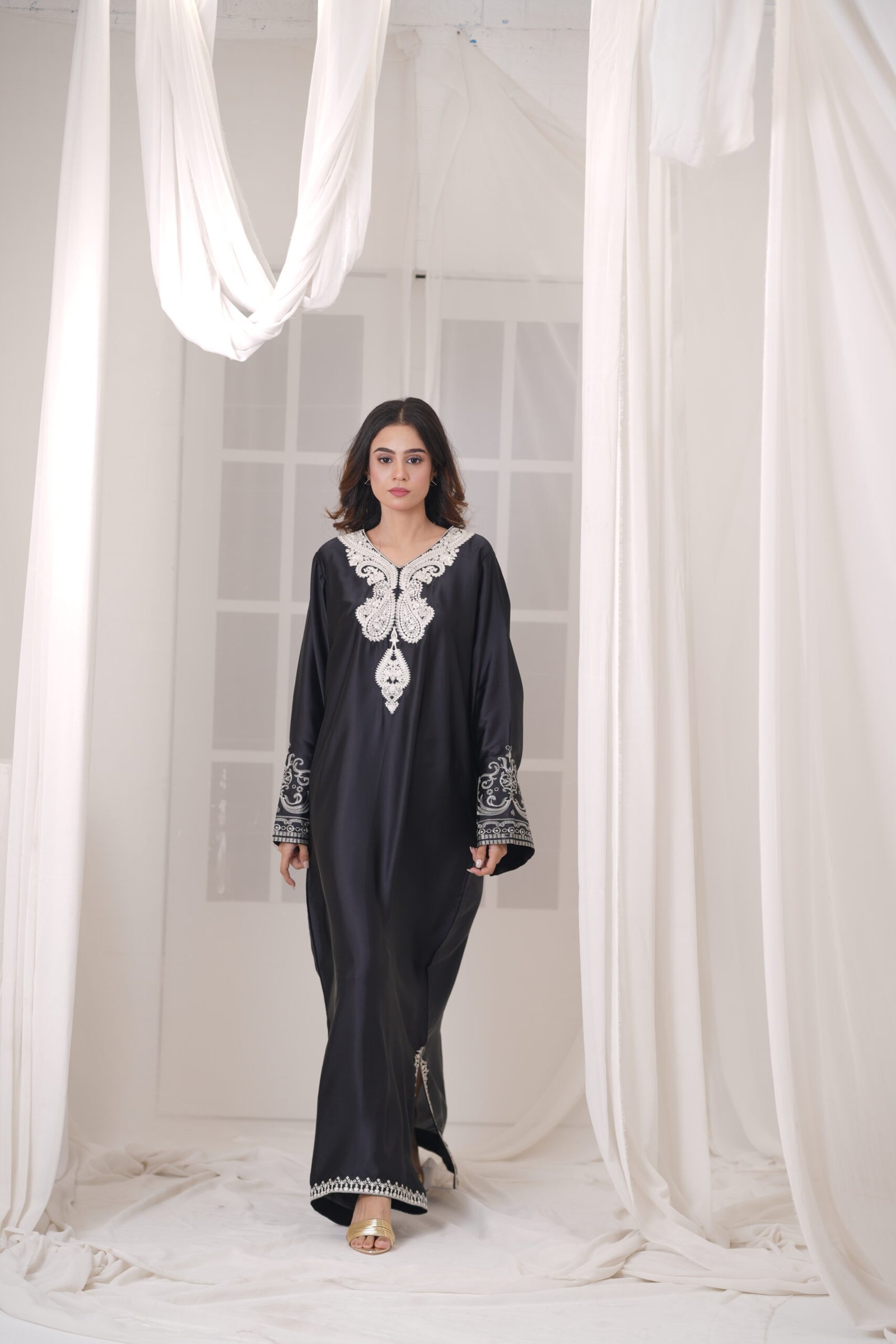 Midnight Kaftan Silk Dress for Women – Elegant Black Designer Kaftan Outfit | Sadia Seema