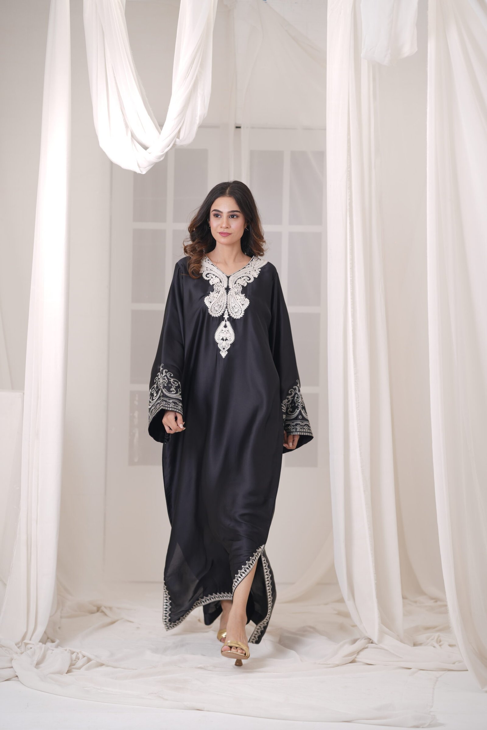 Midnight Kaftan Silk Dress for Women – Elegant Black Designer Kaftan Outfit | Sadia Seema - Image 4