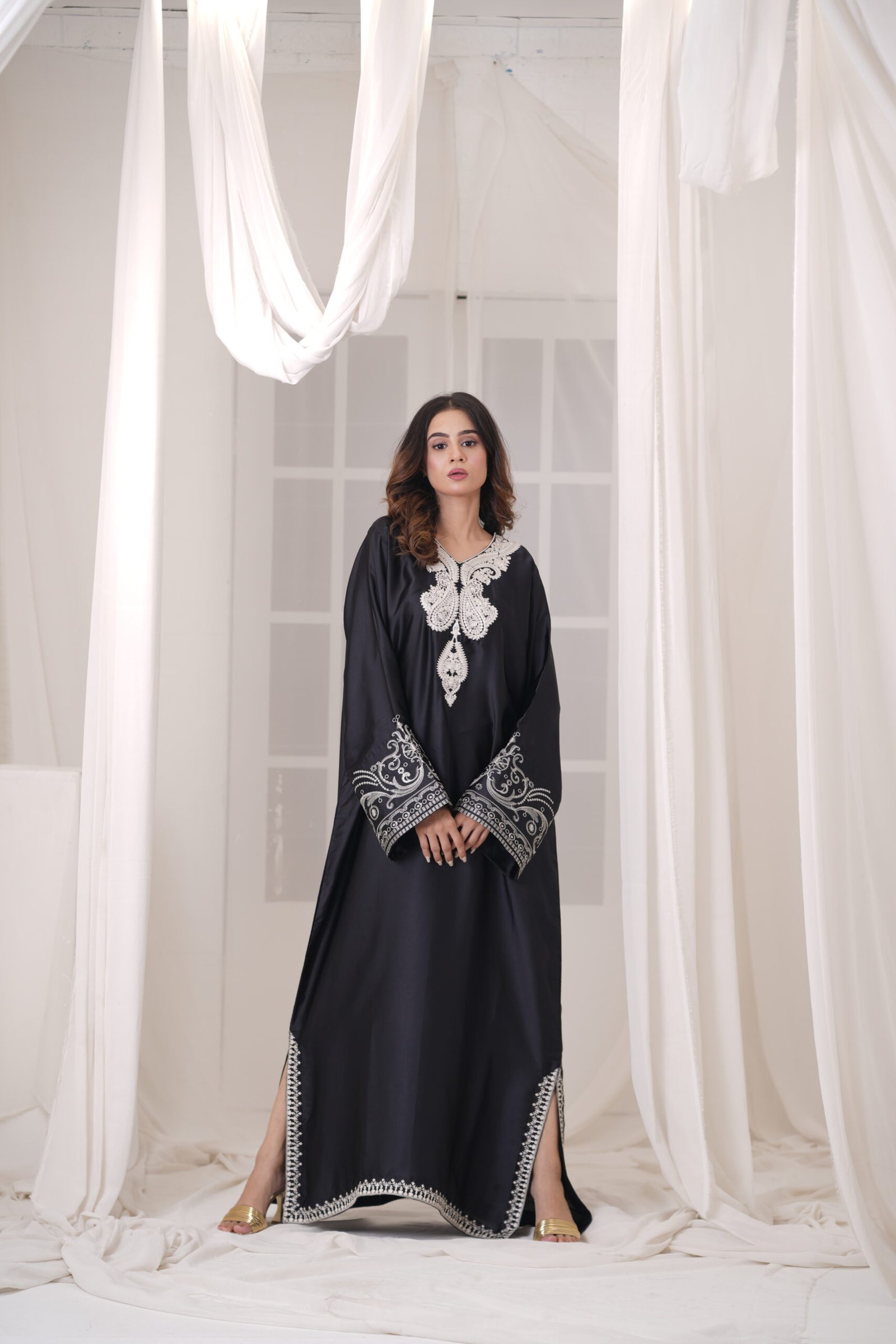 Midnight Kaftan Silk Dress for Women – Elegant Black Designer Kaftan Outfit | Sadia Seema - Image 6