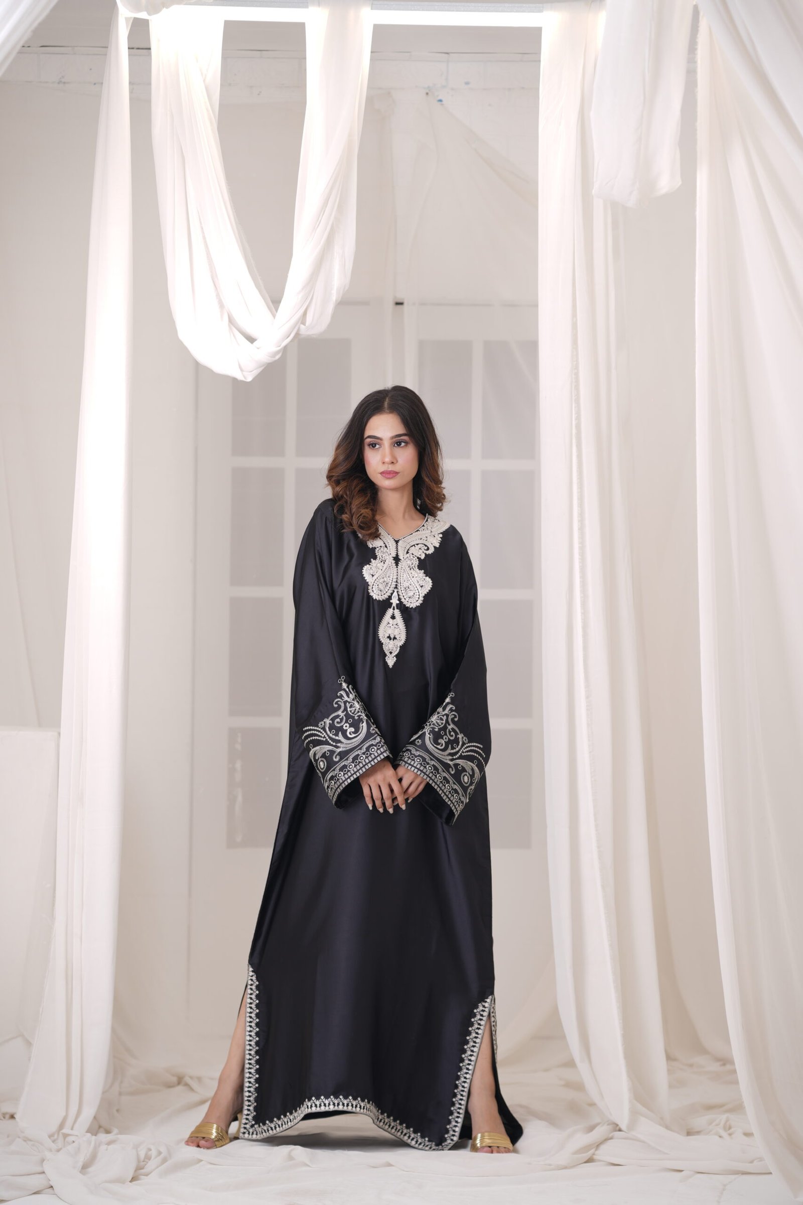 Midnight Kaftan Silk Dress for Women – Elegant Black Designer Kaftan Outfit | Sadia Seema - Image 7
