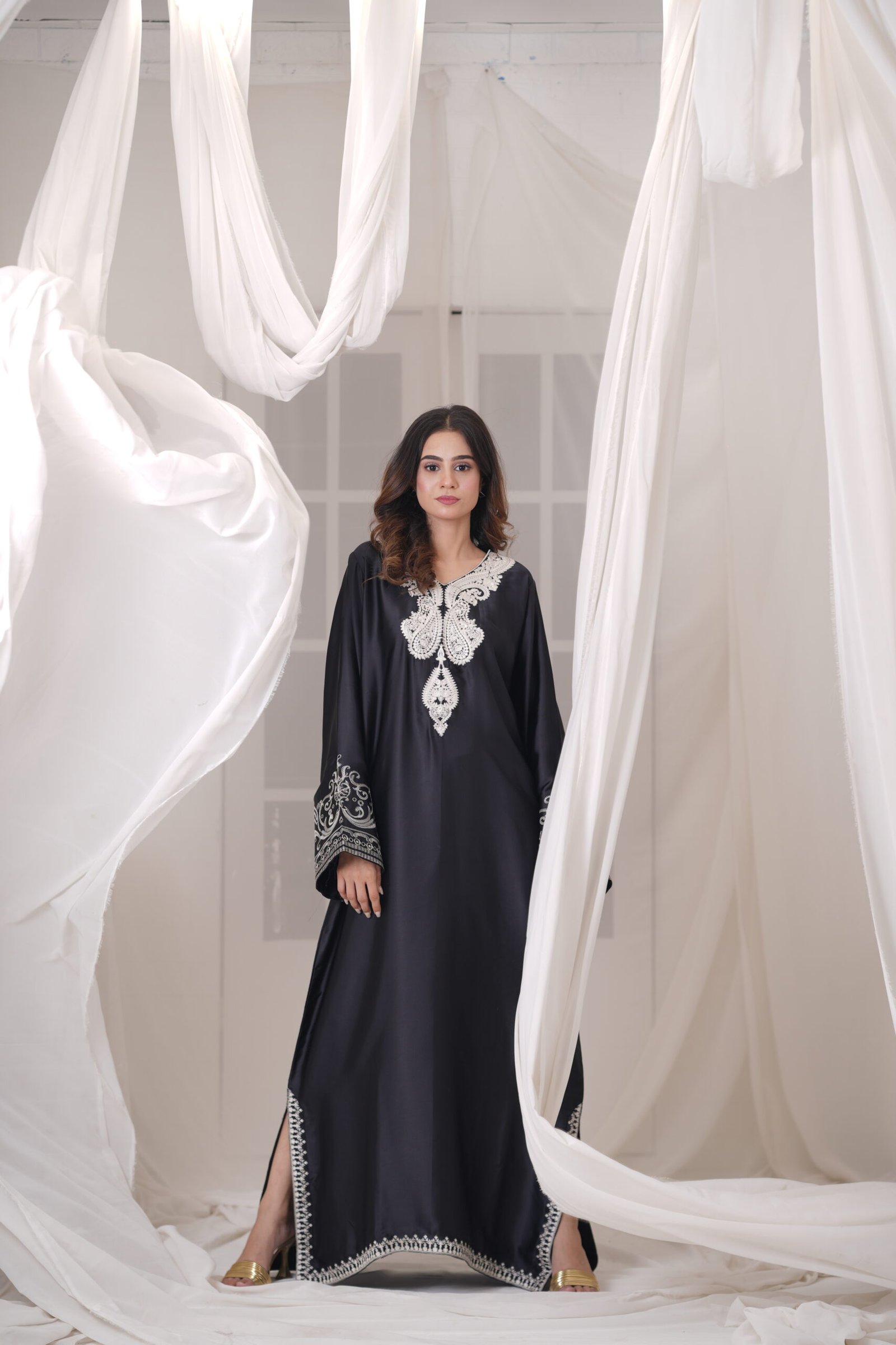 Midnight Kaftan Silk Dress for Women – Elegant Black Designer Kaftan Outfit | Sadia Seema - Image 8