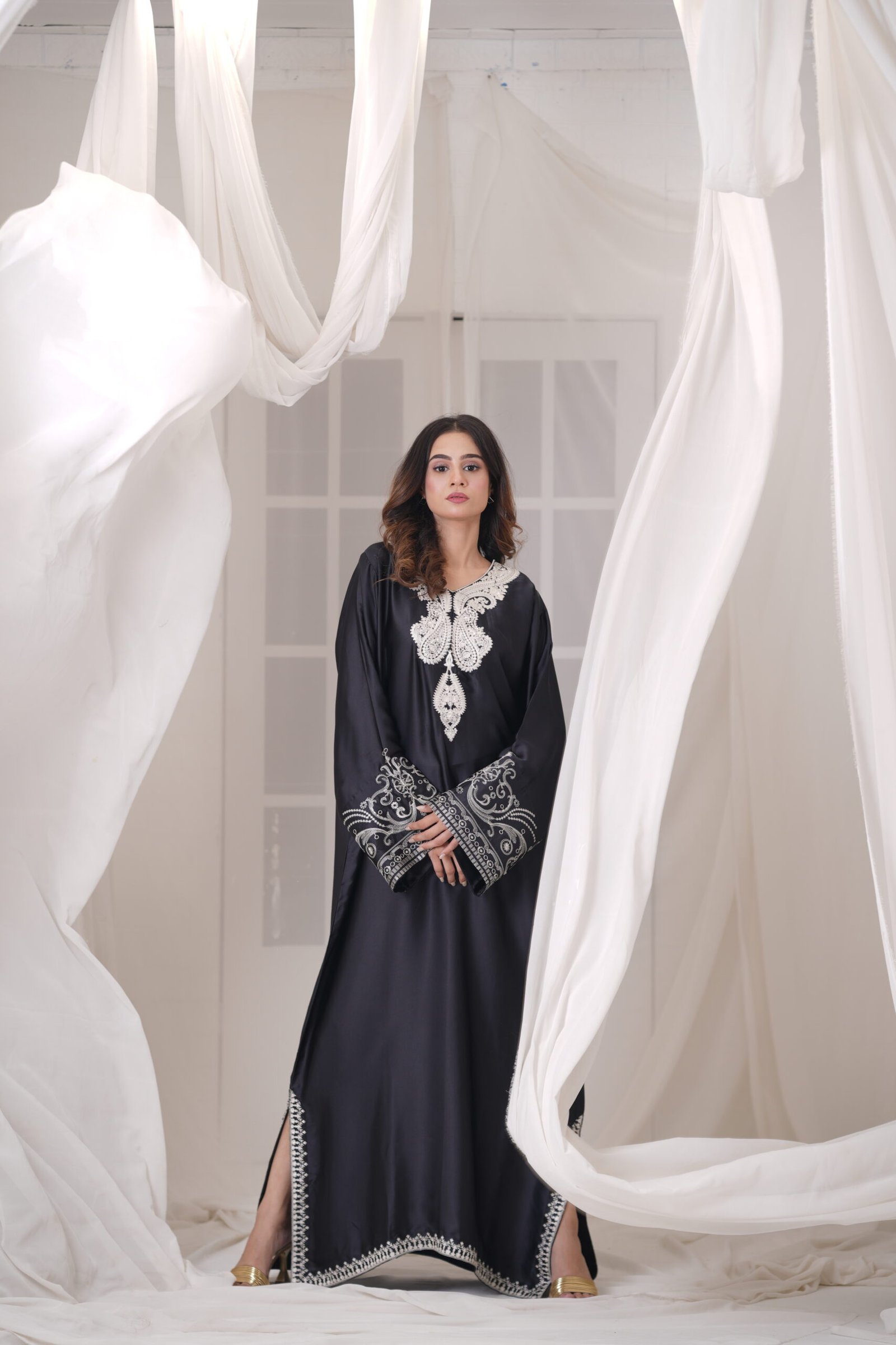 Midnight Kaftan Silk Dress for Women – Elegant Black Designer Kaftan Outfit | Sadia Seema - Image 9