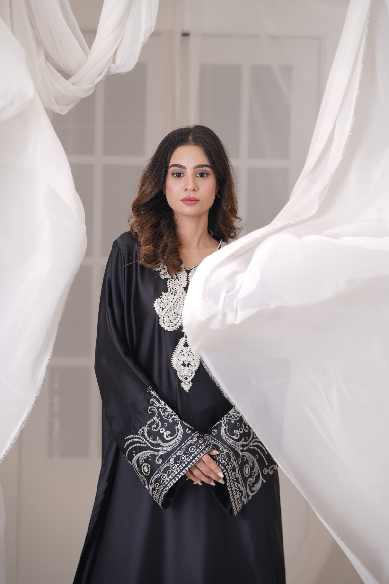Midnight Kaftan Silk Dress for Women – Elegant Black Designer Kaftan Outfit | Sadia Seema - Image 10