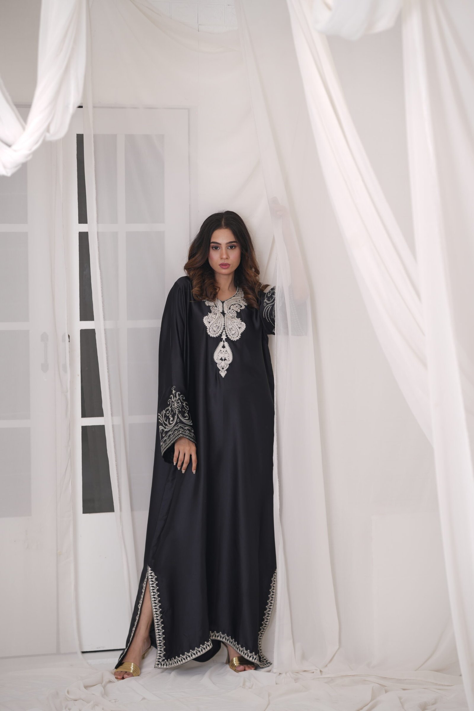 Midnight Kaftan Silk Dress for Women – Elegant Black Designer Kaftan Outfit | Sadia Seema - Image 11