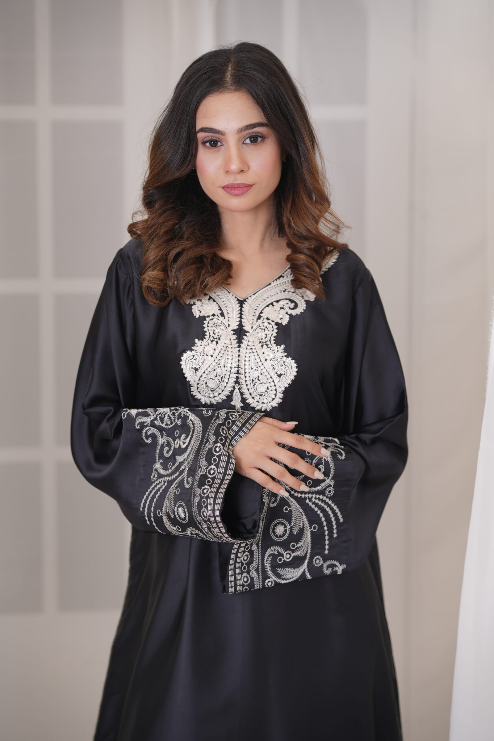 Midnight Kaftan Silk Dress for Women – Elegant Black Designer Kaftan Outfit | Sadia Seema - Image 13