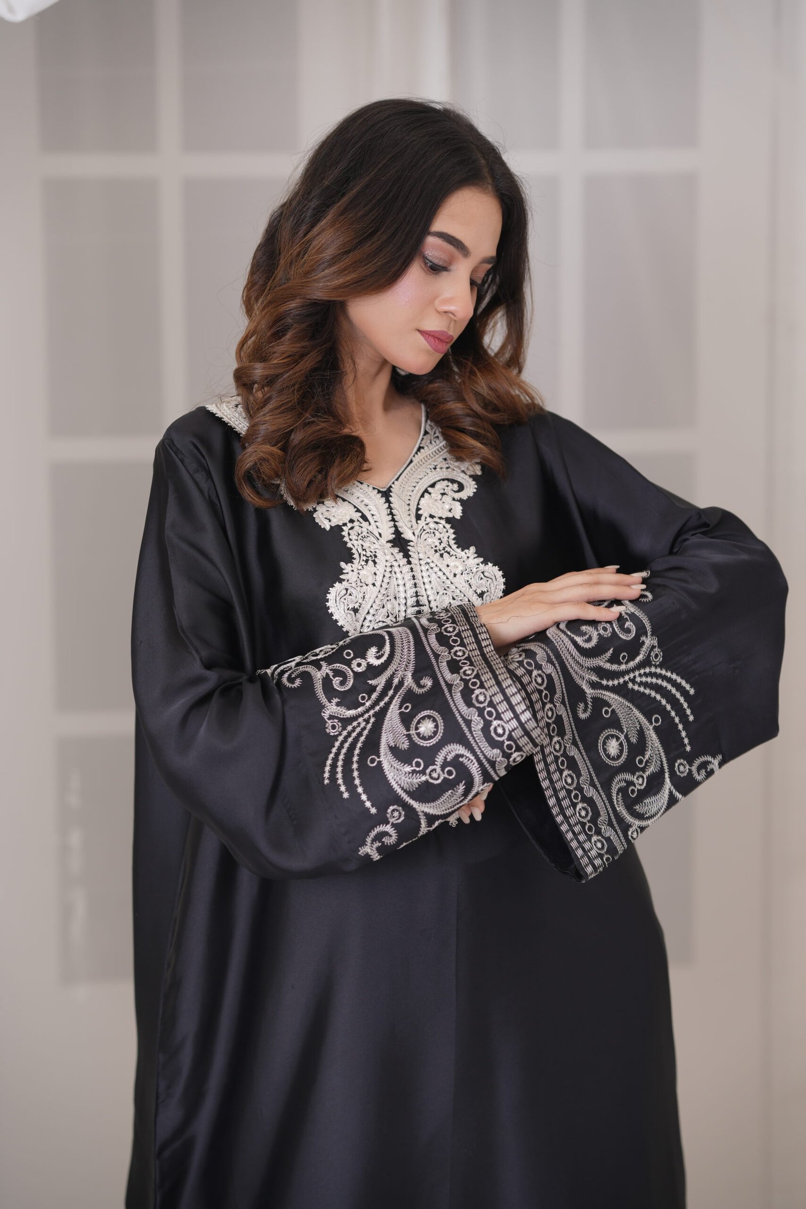 Midnight Kaftan Silk Dress for Women – Elegant Black Designer Kaftan Outfit | Sadia Seema - Image 14
