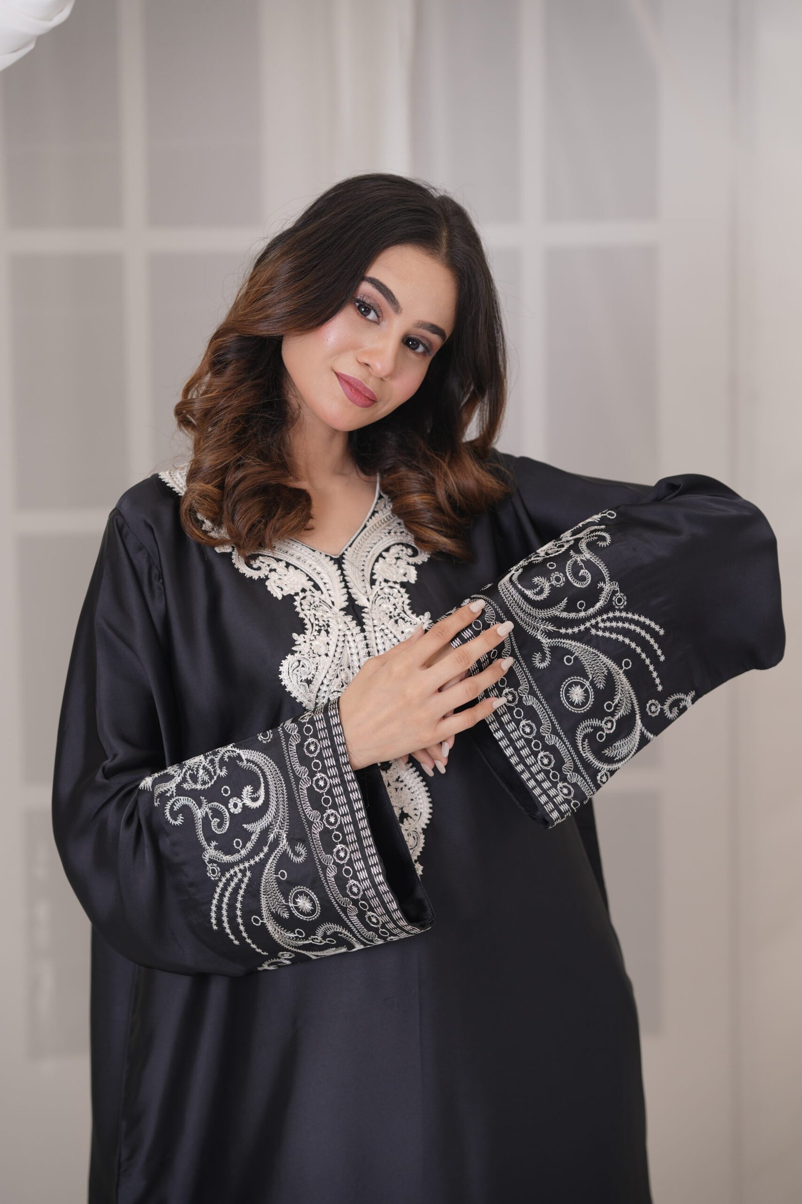 Midnight Kaftan Silk Dress for Women – Elegant Black Designer Kaftan Outfit | Sadia Seema - Image 15
