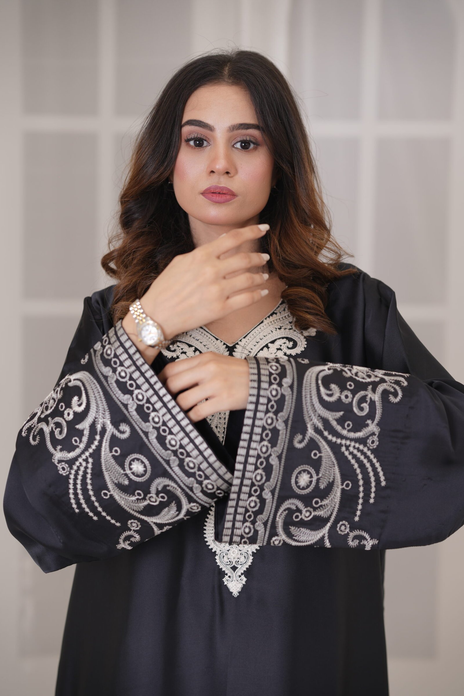 Midnight Kaftan Silk Dress for Women – Elegant Black Designer Kaftan Outfit | Sadia Seema - Image 17