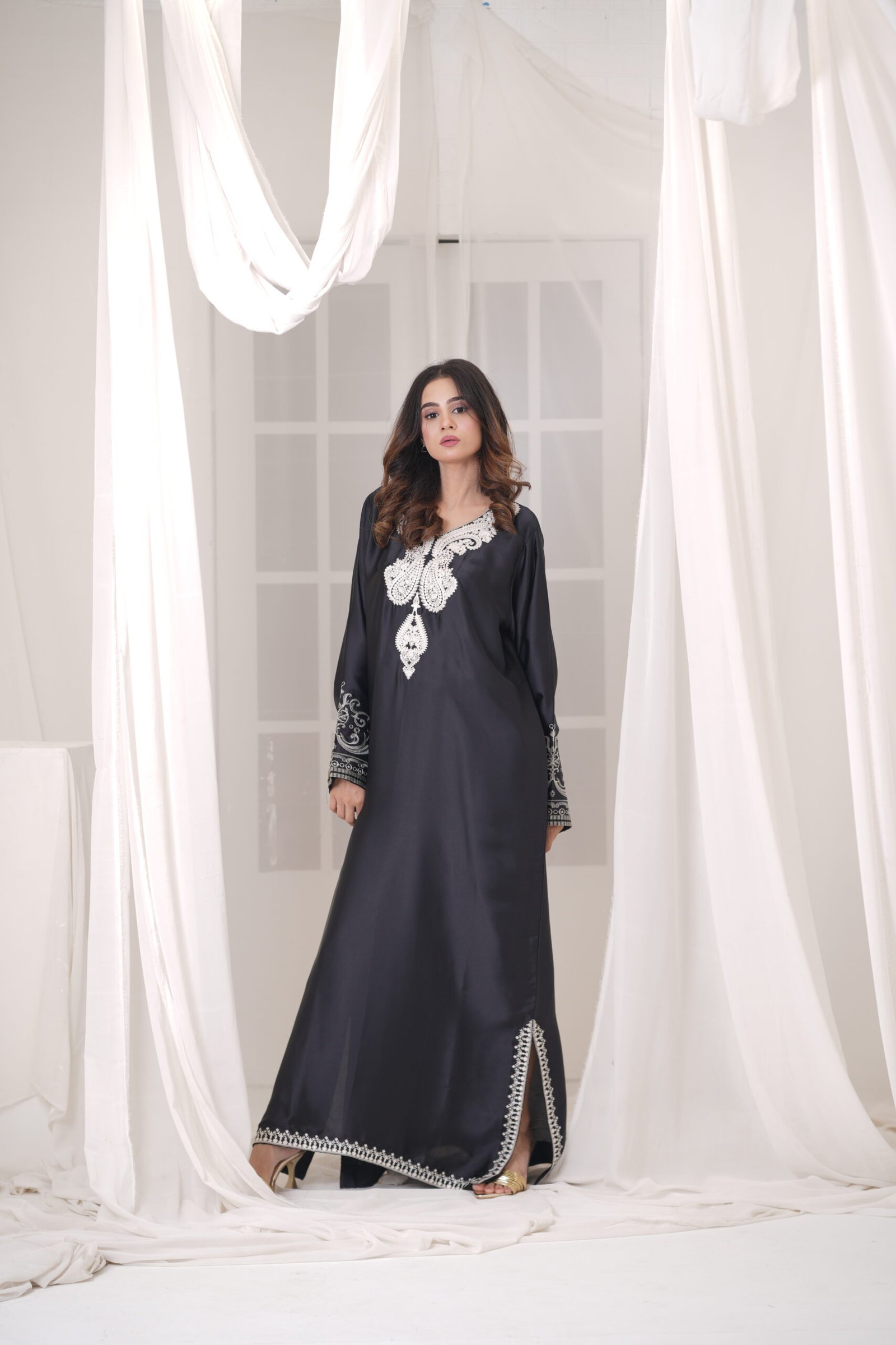 Midnight Kaftan Silk Dress for Women – Elegant Black Designer Kaftan Outfit | Sadia Seema - Image 18