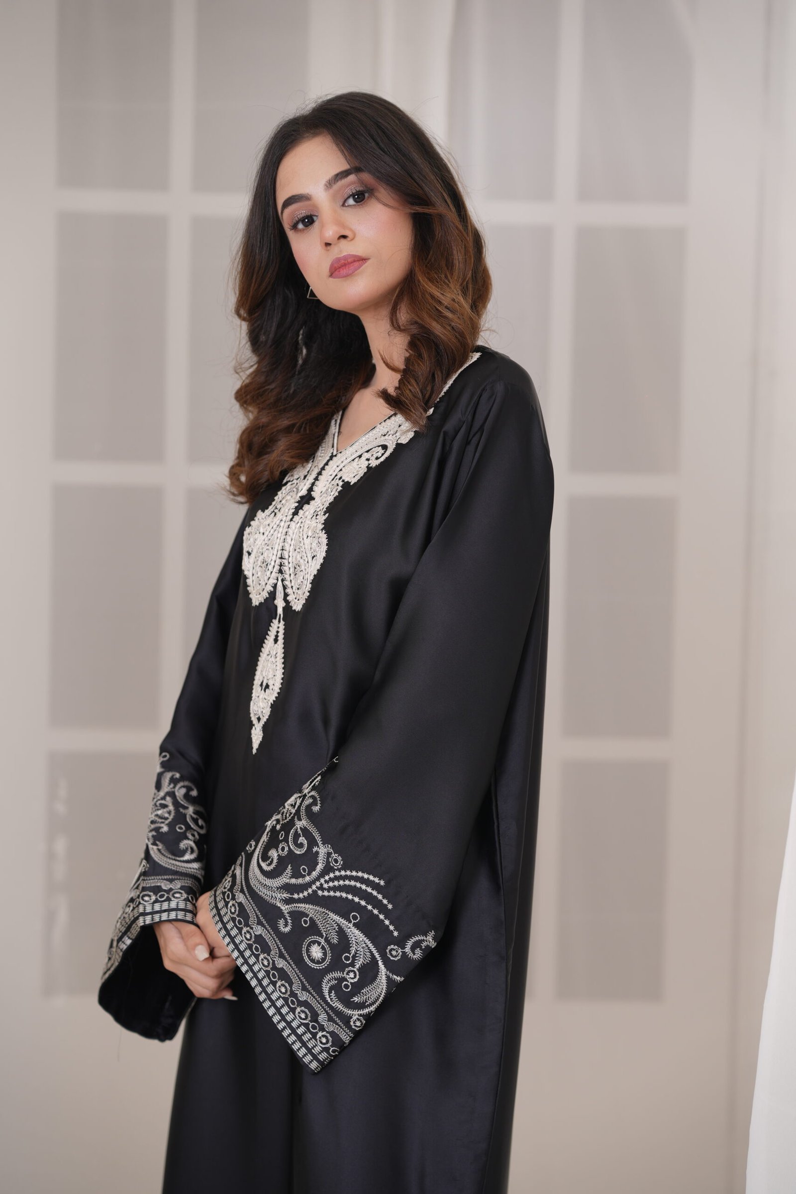 Midnight Kaftan Silk Dress for Women – Elegant Black Designer Kaftan Outfit | Sadia Seema - Image 21