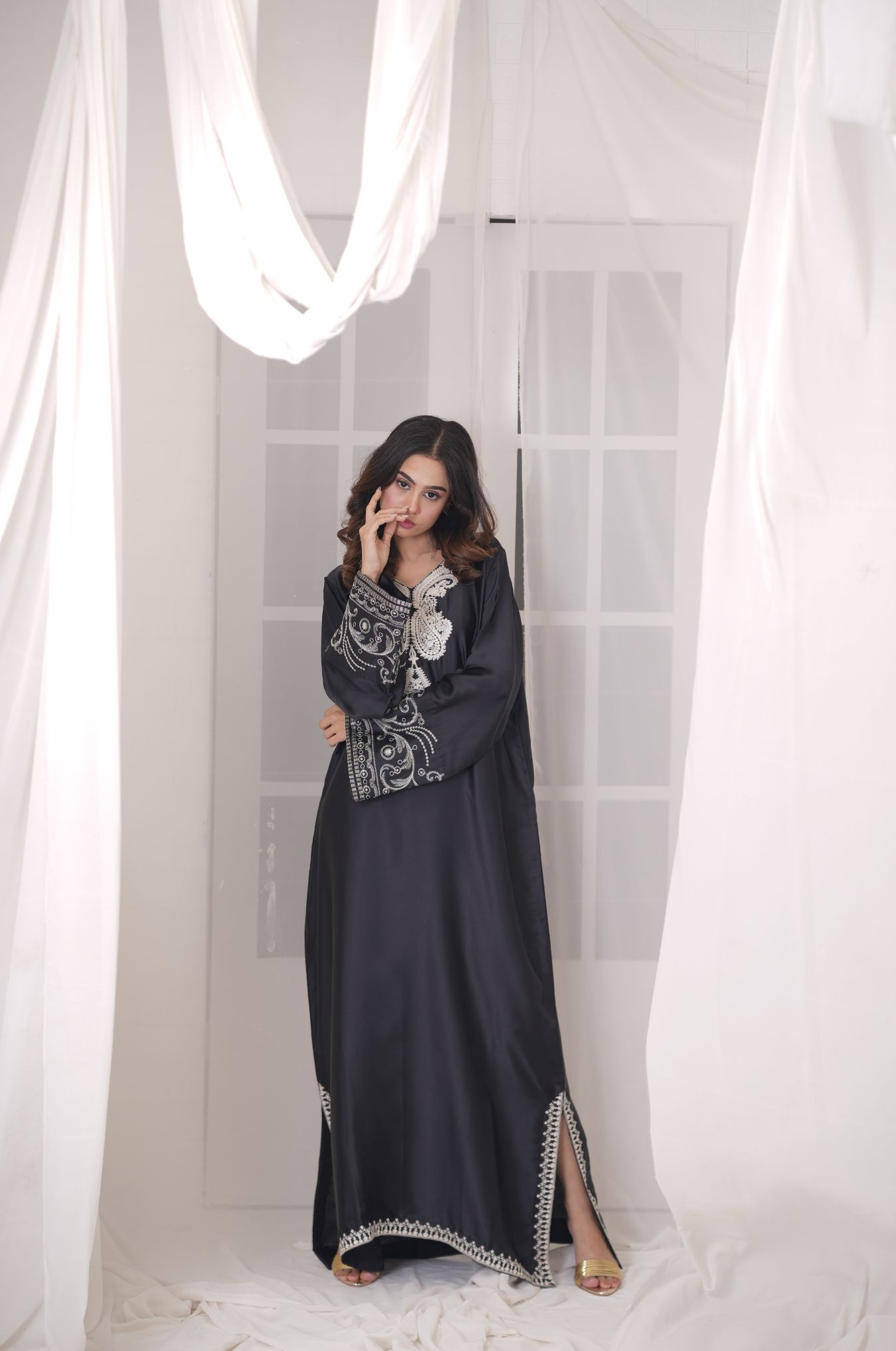 Midnight Kaftan Silk Dress for Women – Elegant Black Designer Kaftan Outfit | Sadia Seema